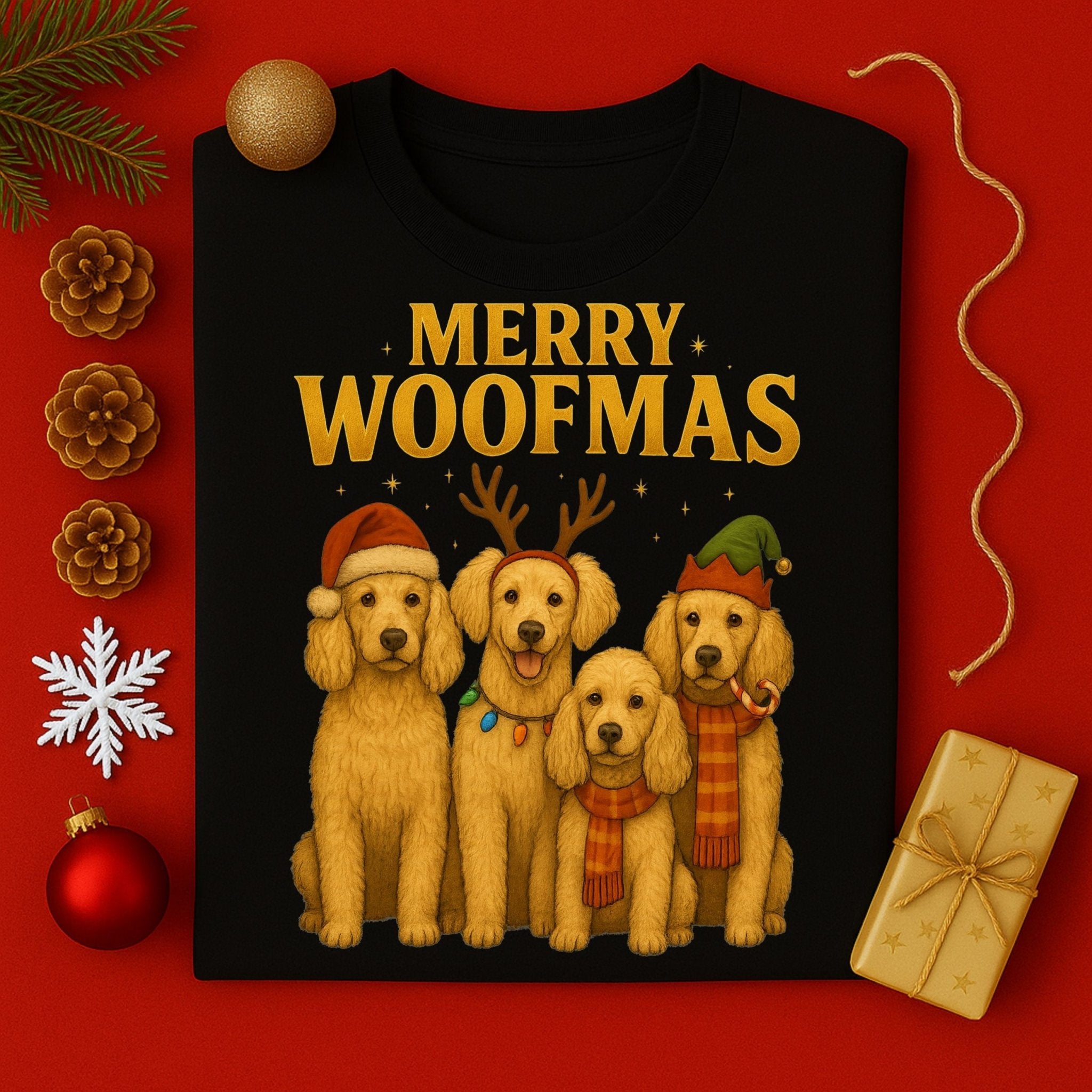 Merry Woofmas Golden Retriever Dogs For Christmas T-Shirt - Craig Michael Design
