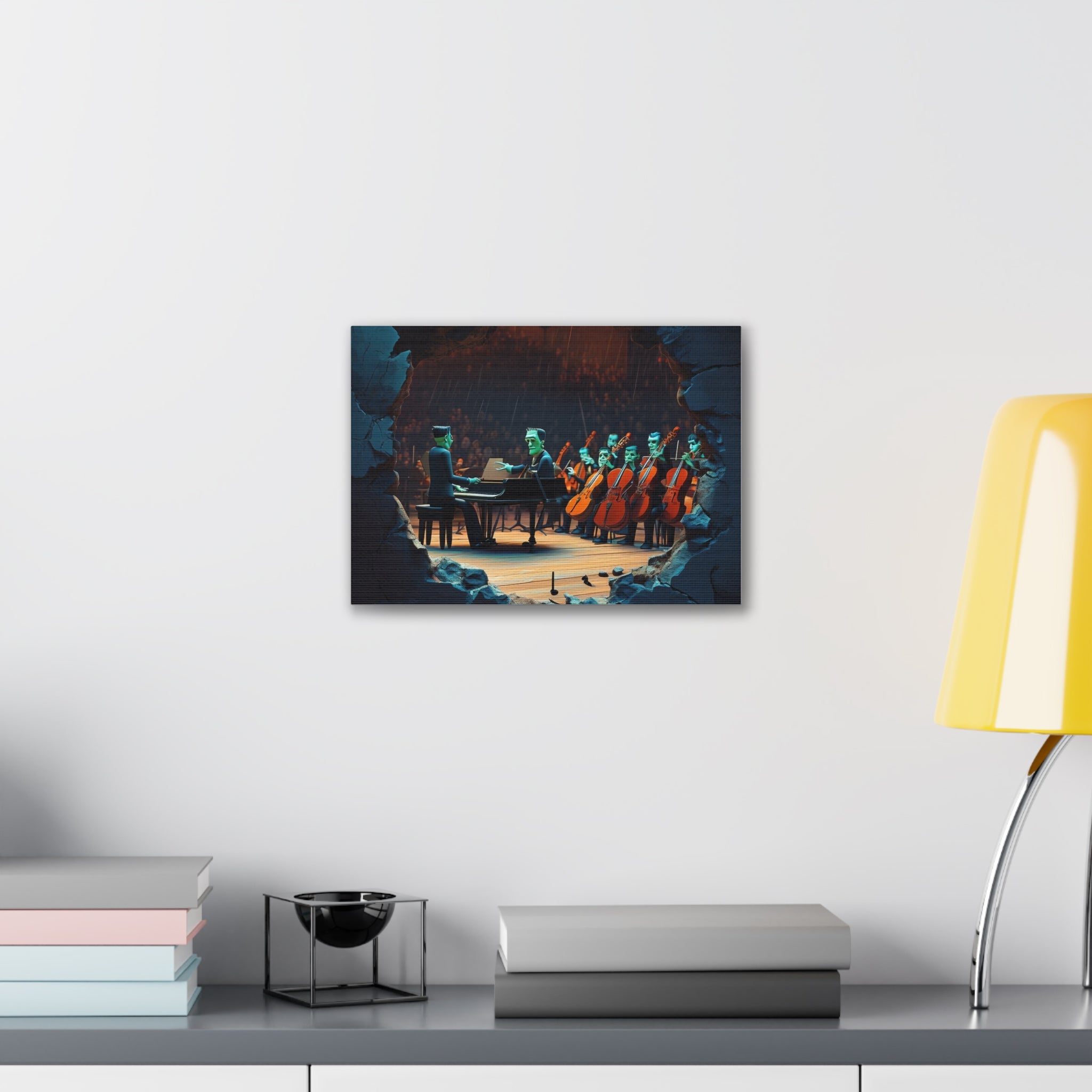Monster Orchestra Wall Art, Unique Monster Canvas, Spooky Concert Artwork, Frankenstein Decor, Creepy Music Scene Print - Craig Michael Design