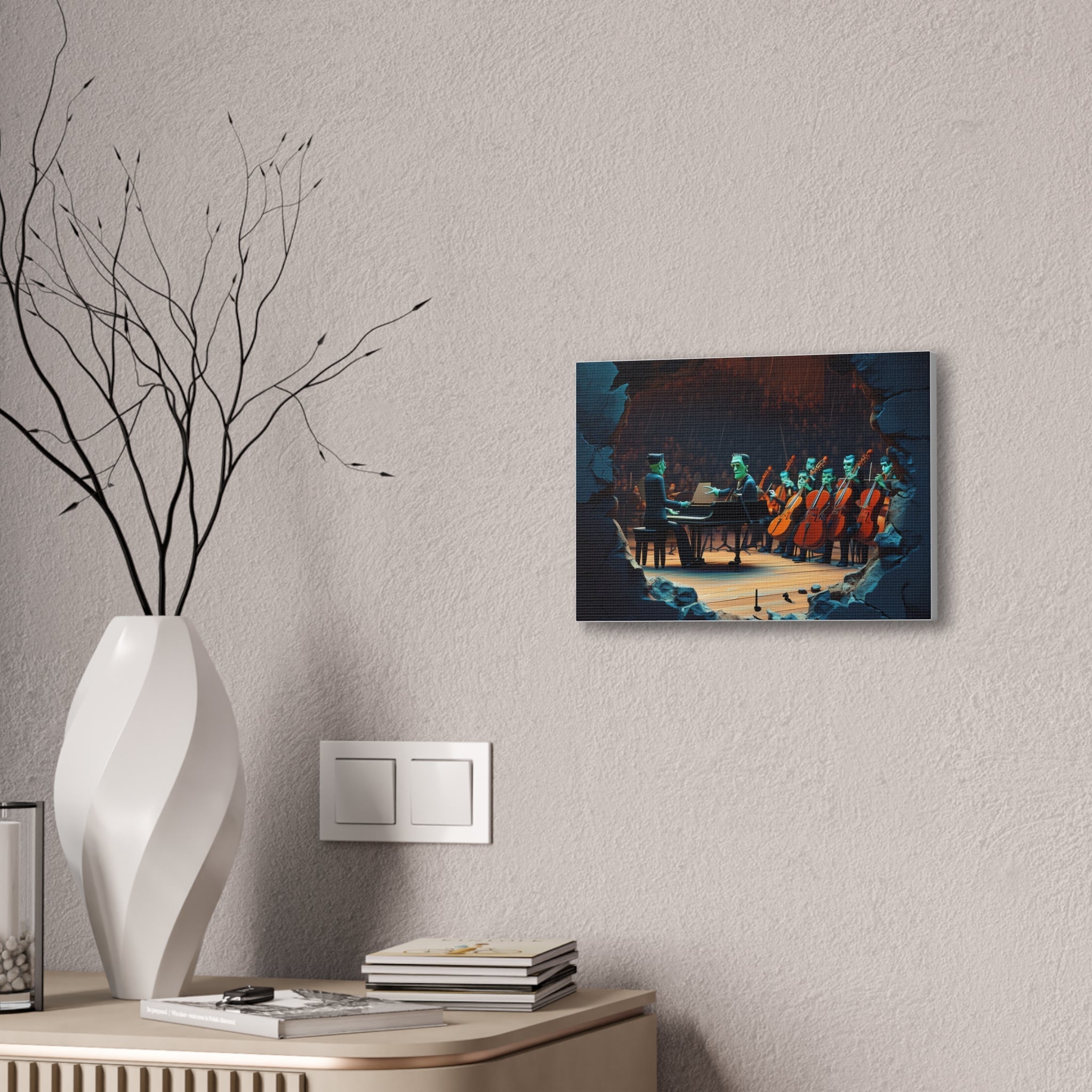 Monster Orchestra Wall Art, Unique Monster Canvas, Spooky Concert Artwork, Frankenstein Decor, Creepy Music Scene Print - Craig Michael Design