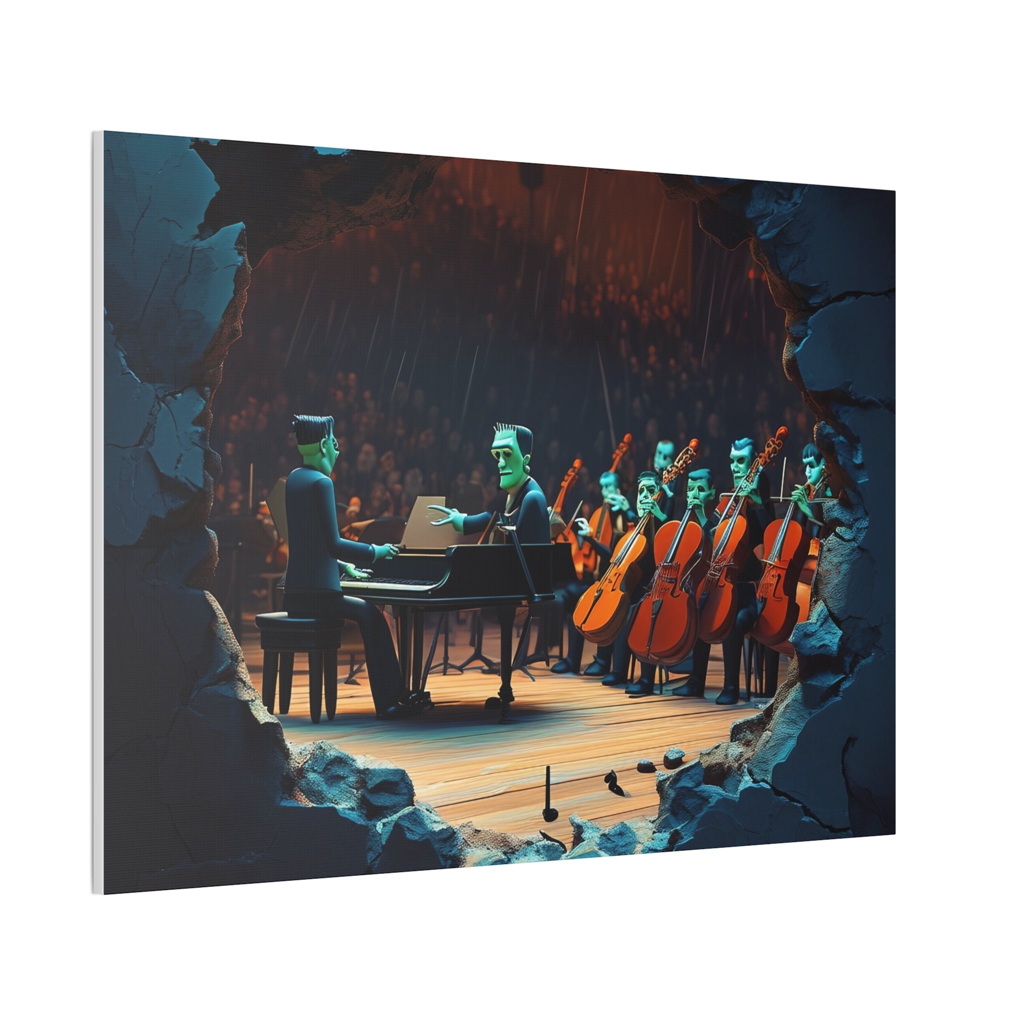 Monster Orchestra Wall Art, Unique Monster Canvas, Spooky Concert Artwork, Frankenstein Decor, Creepy Music Scene Print - Craig Michael Design