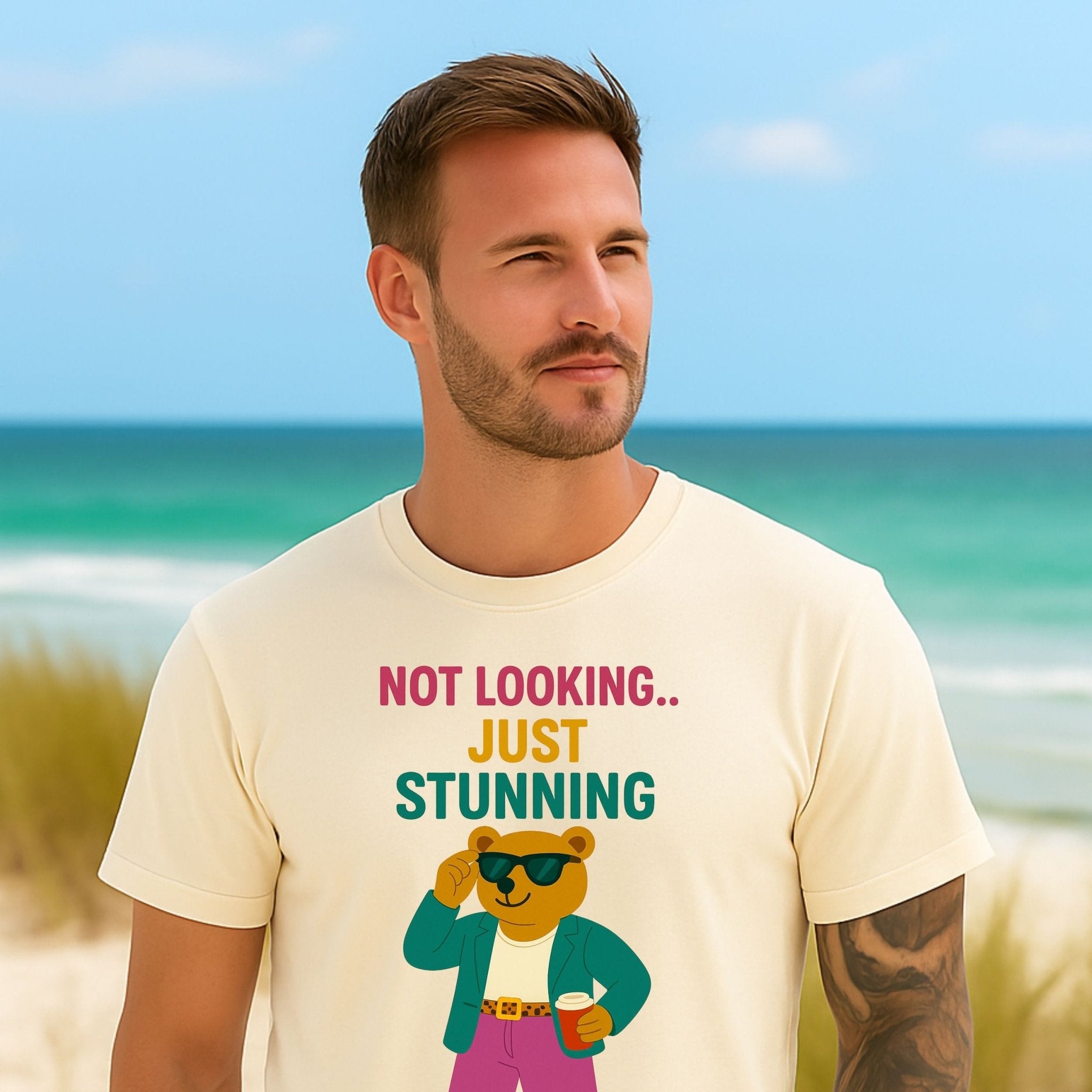 Not Looking Just Stunning Tee for Him, Funny Gay Bear Shirt, Confident Pride Gift Idea - Craig Michael Design