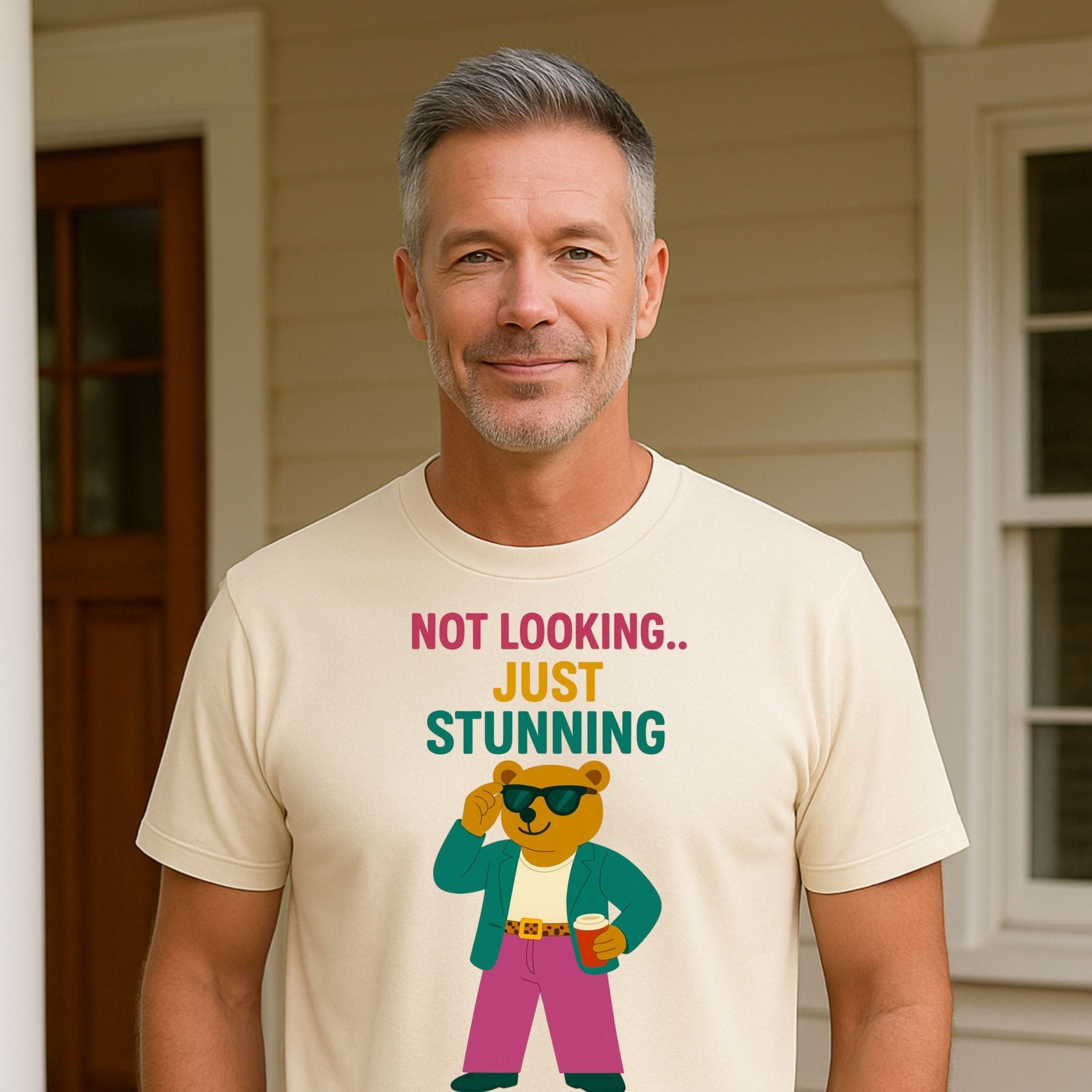 Not Looking Just Stunning Tee for Him, Funny Gay Bear Shirt, Confident Pride Gift Idea - Craig Michael Design