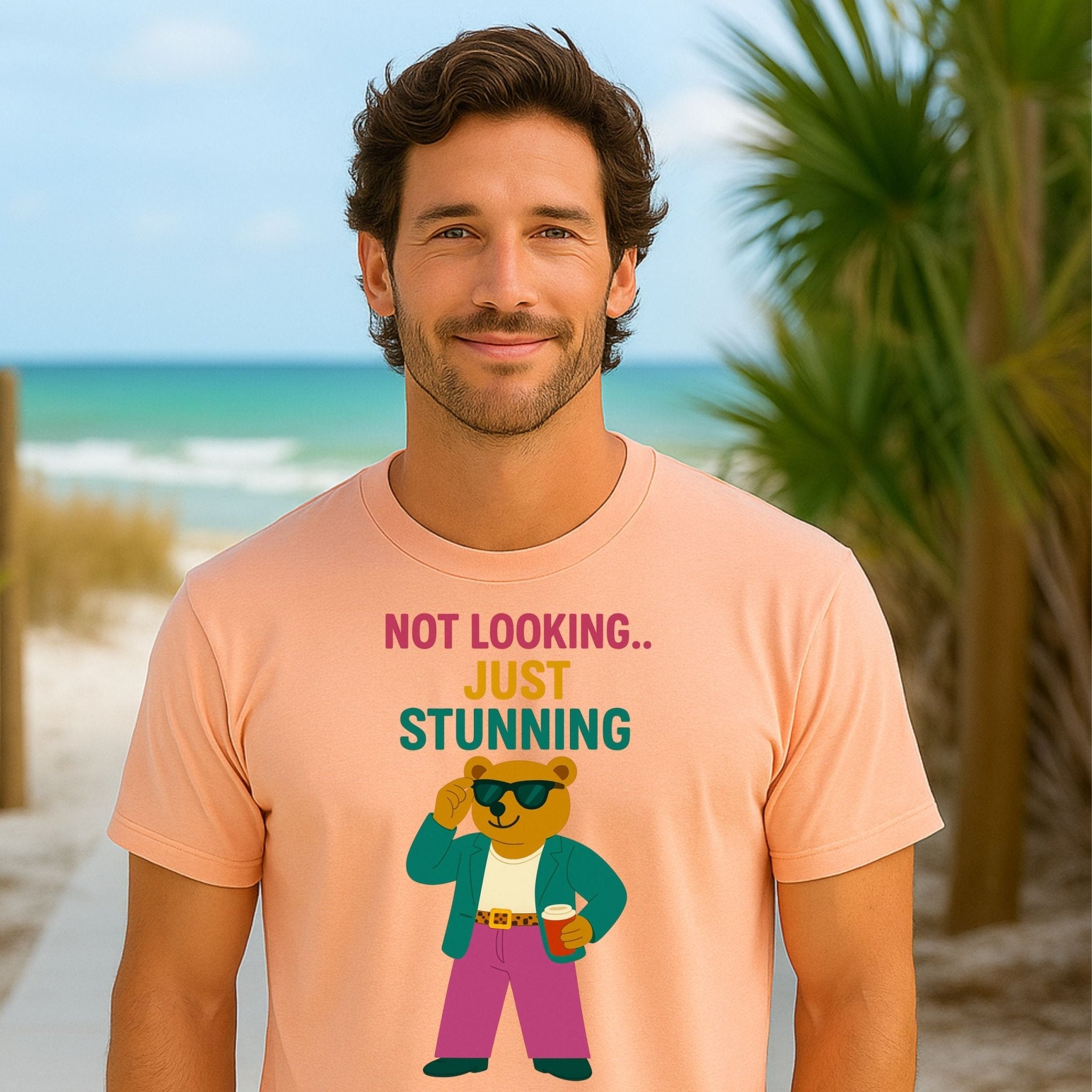 Not Looking Just Stunning Tee for Him, Funny Gay Bear Shirt, Confident Pride Gift Idea - Craig Michael Design