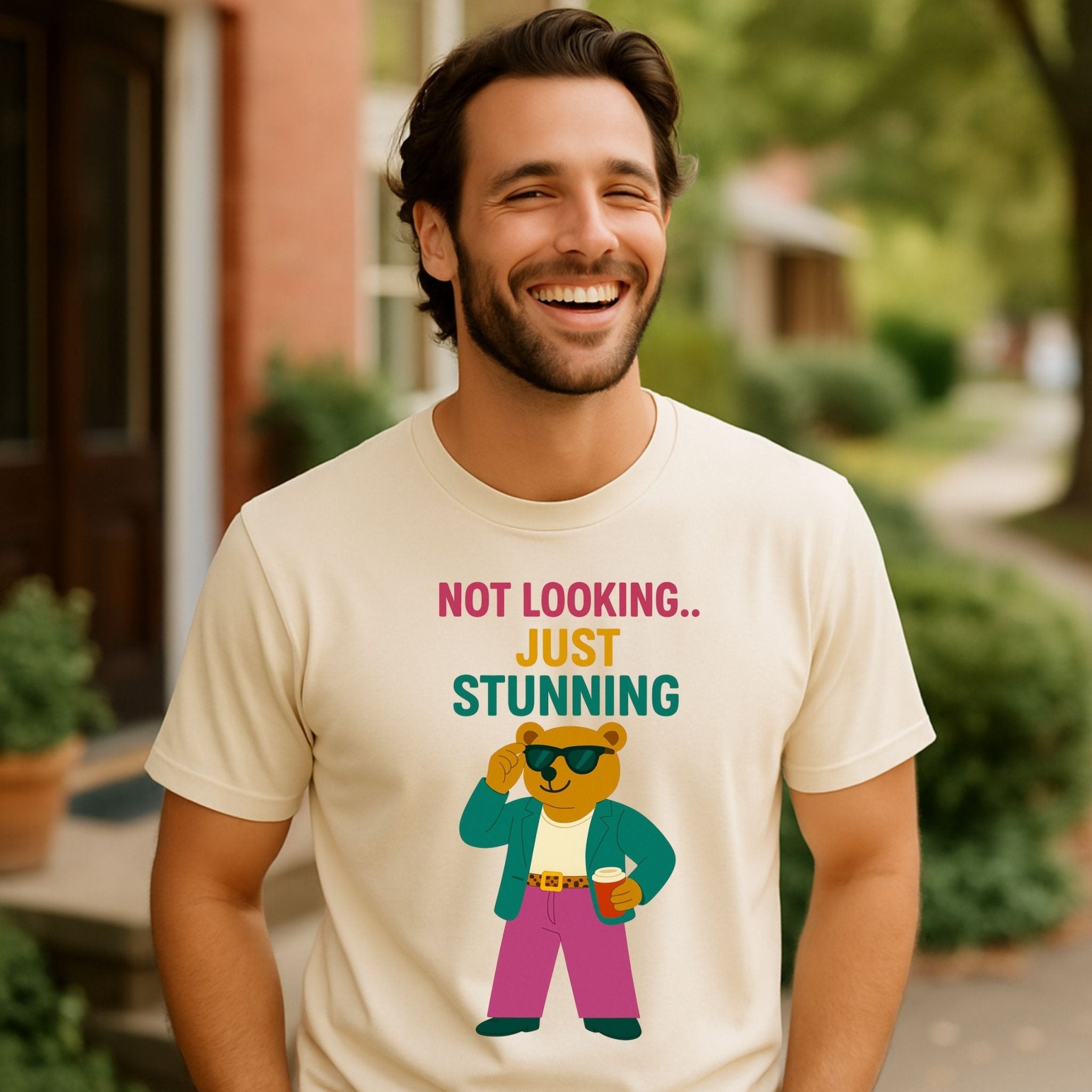 Not Looking Just Stunning Tee for Him, Funny Gay Bear Shirt, Confident Pride Gift Idea - Craig Michael Design