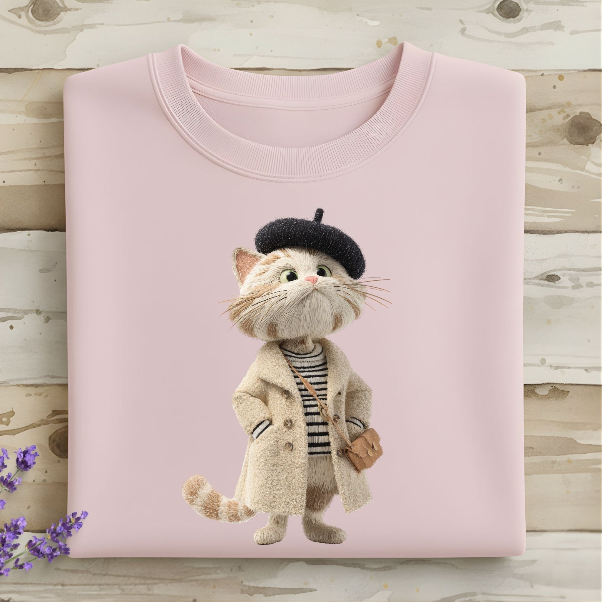 Parisian Cat Sweatshirt, French Beret Cat Crewneck, Embroidered - Style Cozy Cat Sweatshirt, Cute Fall Aesthetic Sweater, Cat Lover Gift - Craig Michael Design