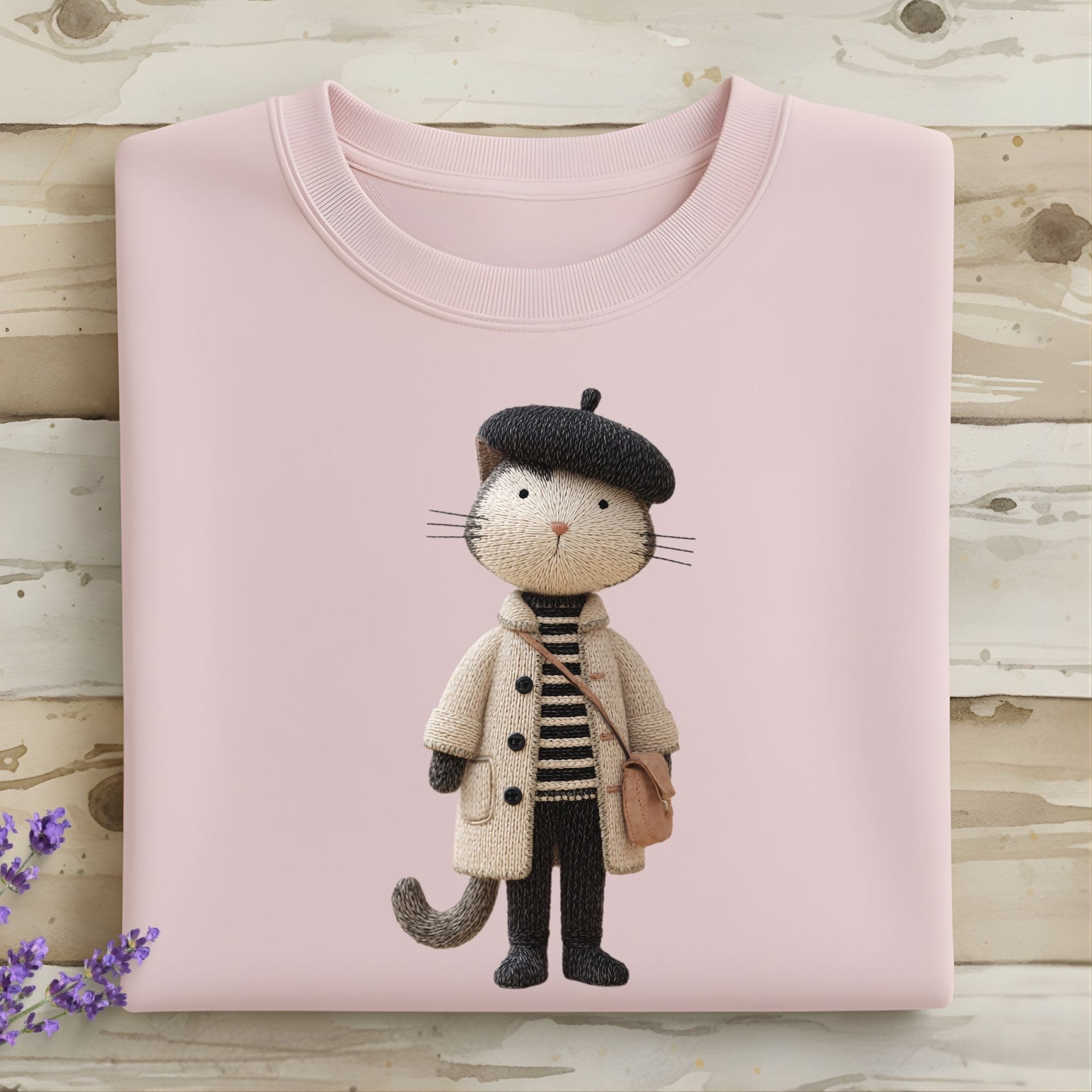 Parisian Cat Sweatshirt, French Beret Cat Crewneck, Embroidered - Style Minimalist Cat Sweater, Cozy Aesthetic Sweatshirt, Cat Lover Gift - Craig Michael Design