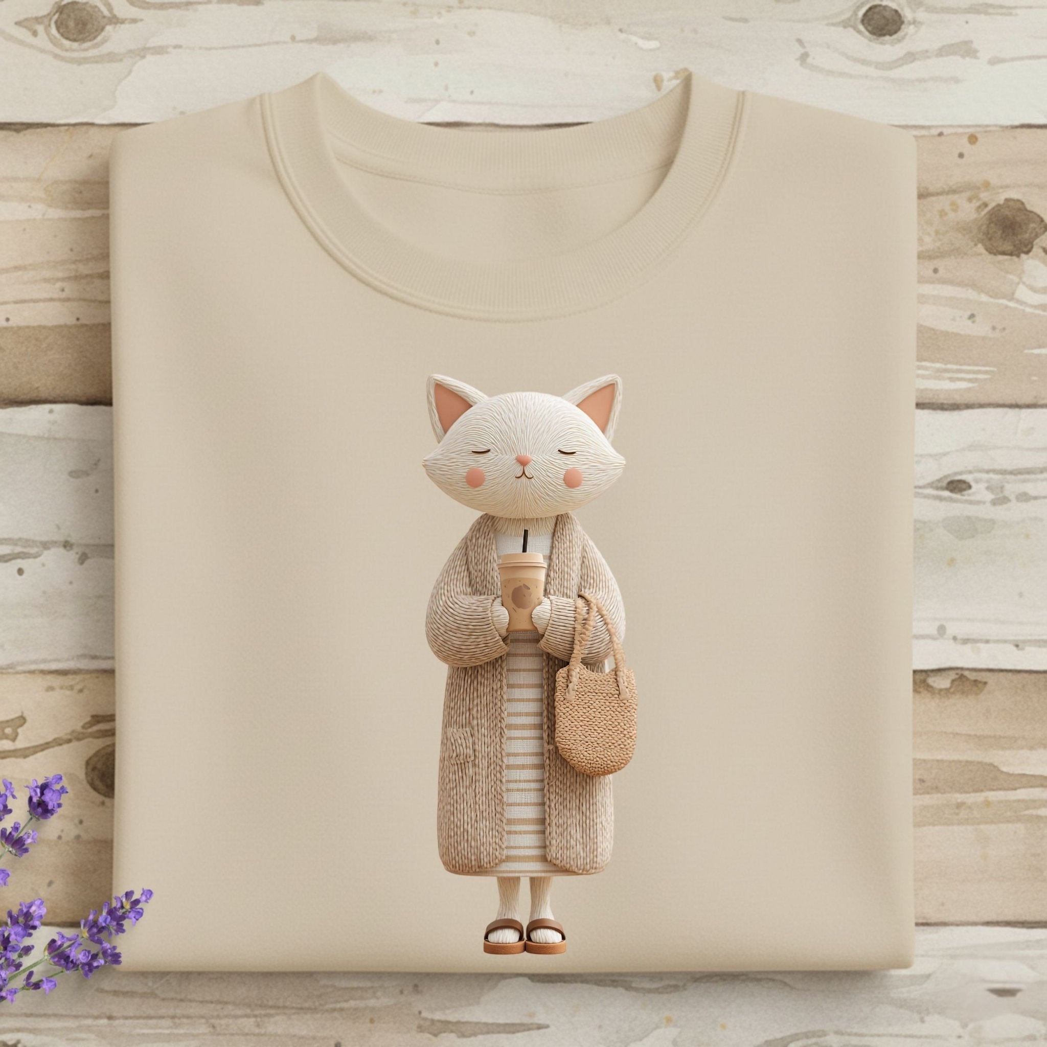 Parisian Cat Sweatshirt, French Style Embroidered - Style Cat Crewneck, Cute Fall Women’s Sweatshirt, Cozy Aesthetic Cat Lover Gift - Craig Michael Design