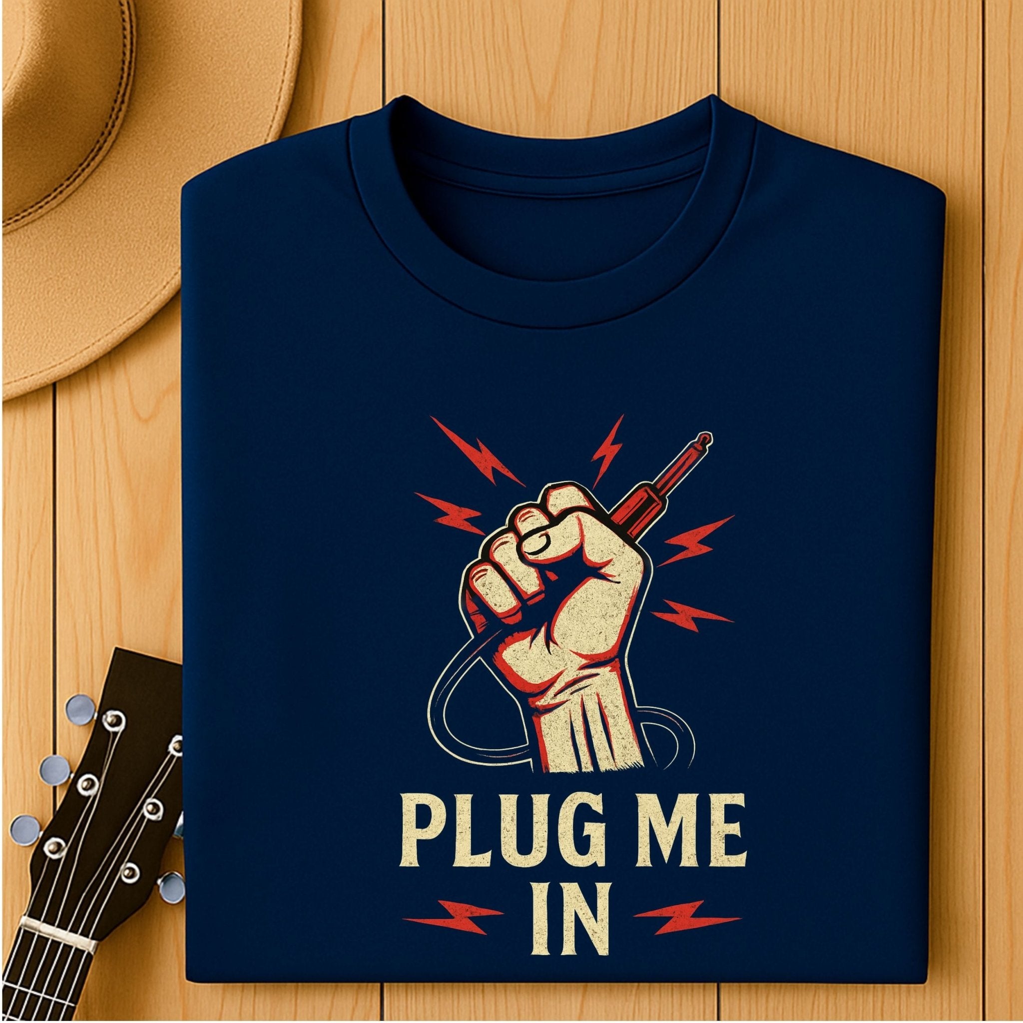 Plug Me In Guitar T-Shirt, Funny Musician Shirt for Men Women, Rock and Roll Electric Guitar Gift Tee - Craig Michael Design