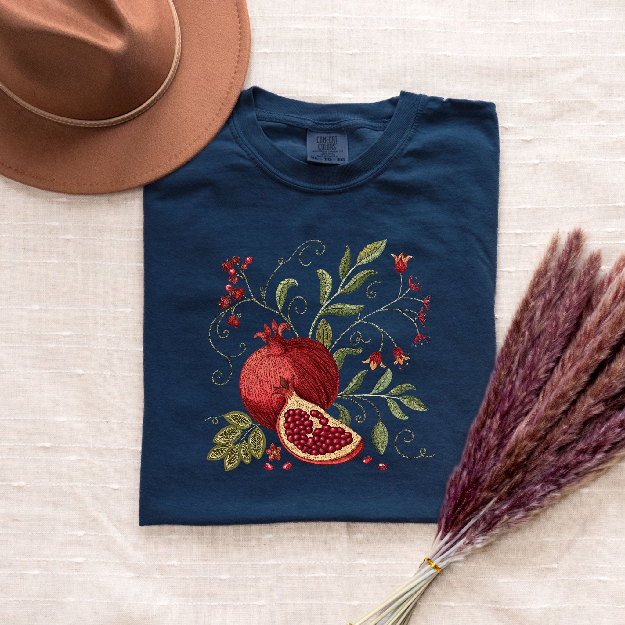 Pomegranate Cottagecore T-Shirt – Botanical Fruit Design - Craig Michael Design
