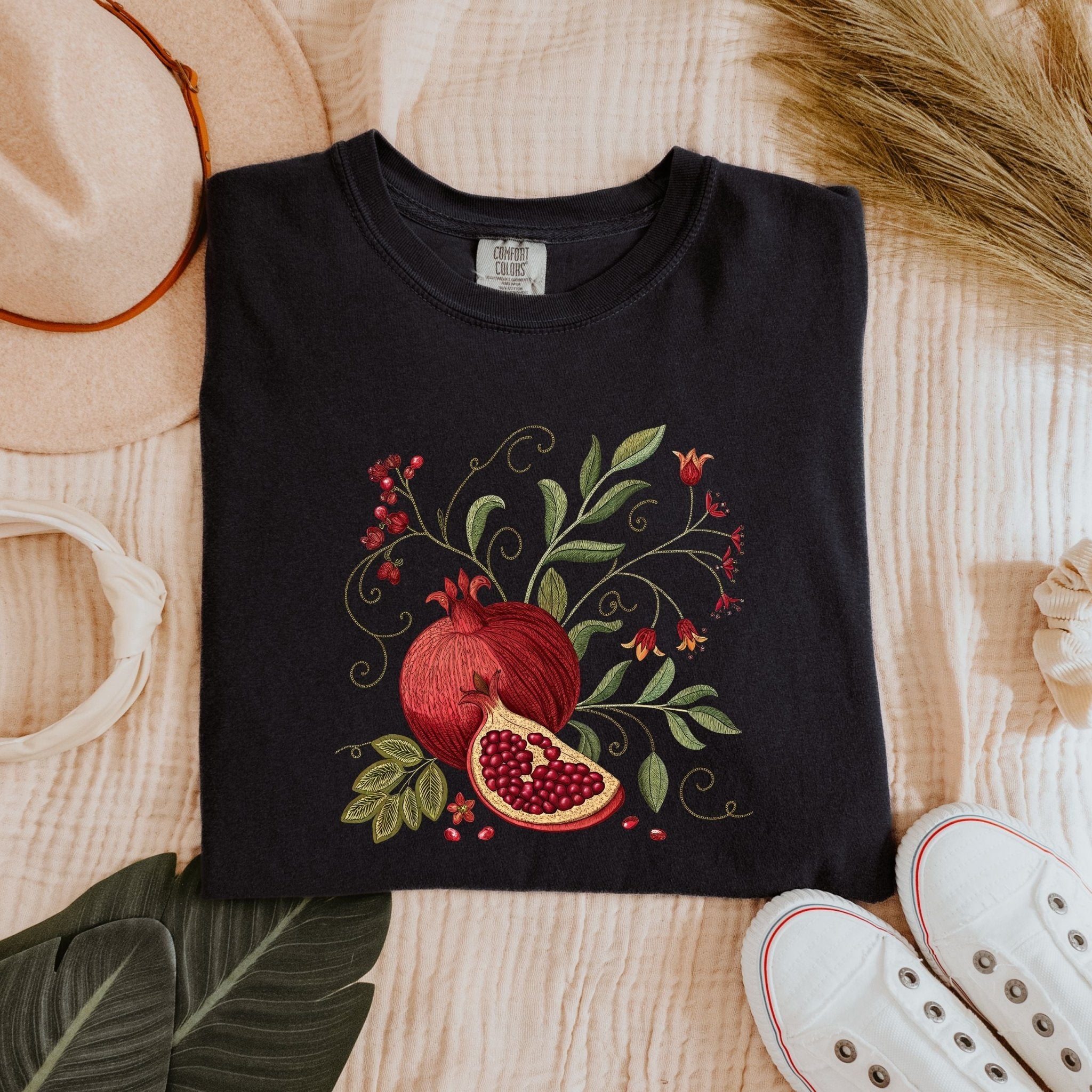 Pomegranate Cottagecore T-Shirt – Botanical Fruit Design - Craig Michael Design
