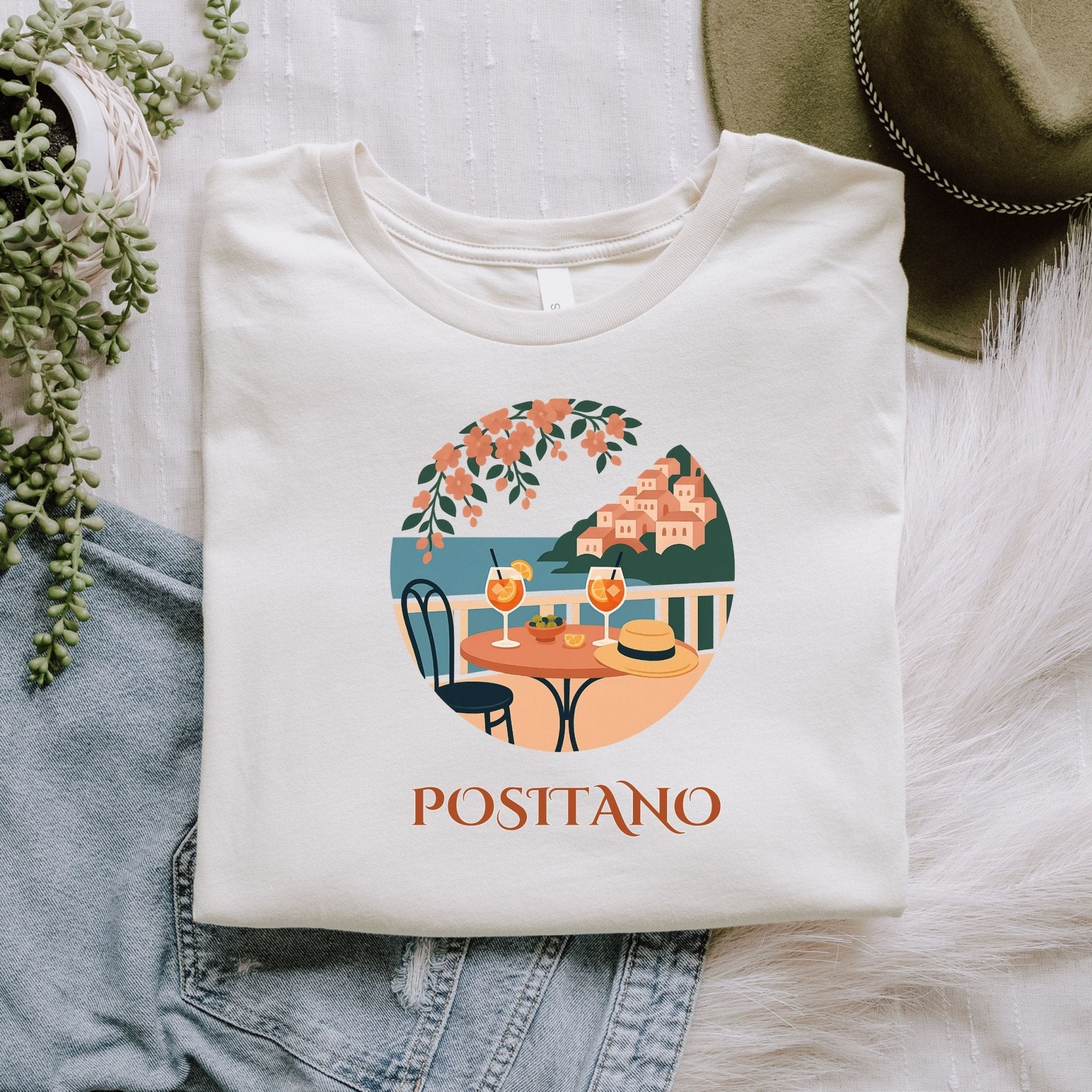 Positano Italy View T-Shirt, Coastal Vacation Tee - Craig Michael Design