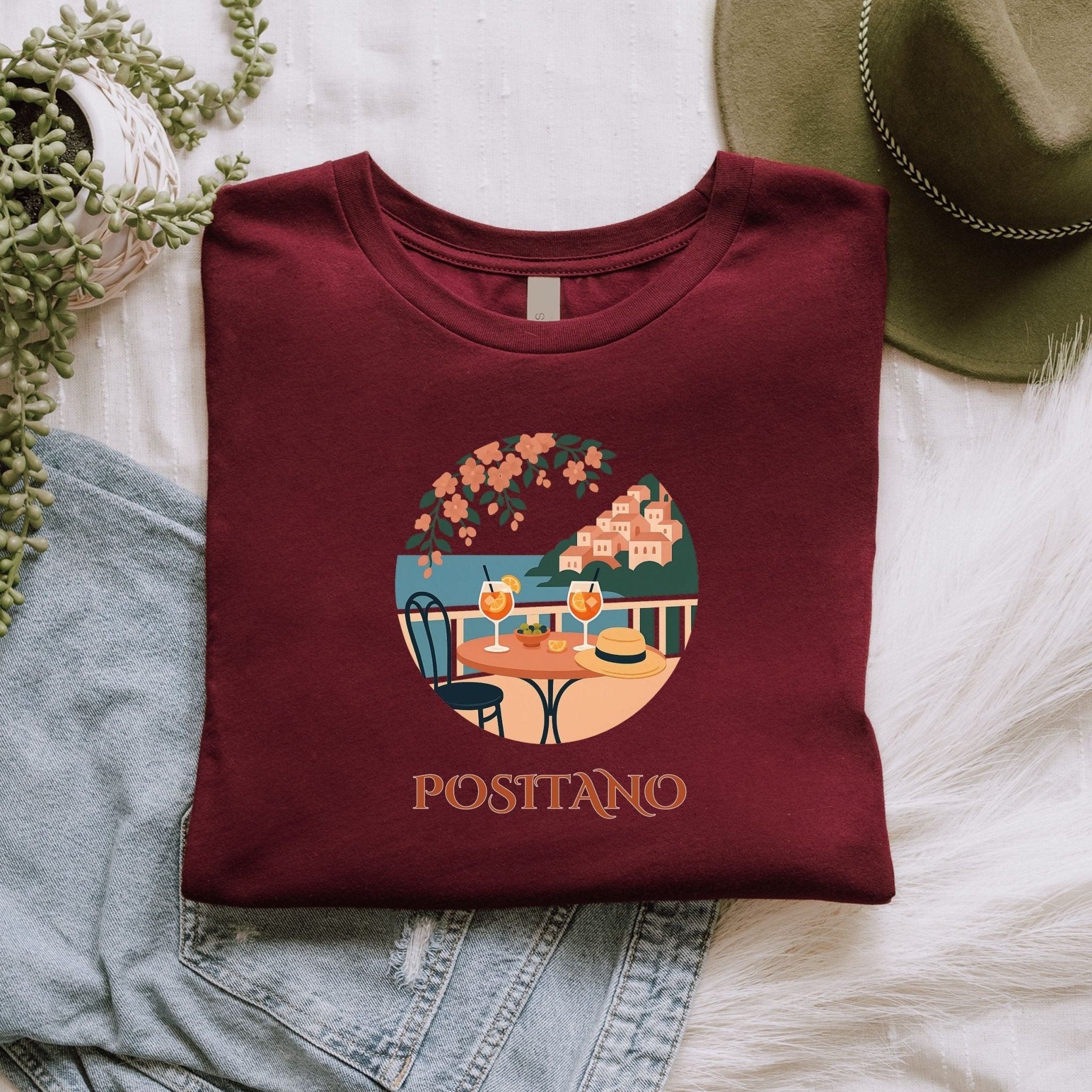 Positano Italy View T-Shirt, Coastal Vacation Tee - Craig Michael Design