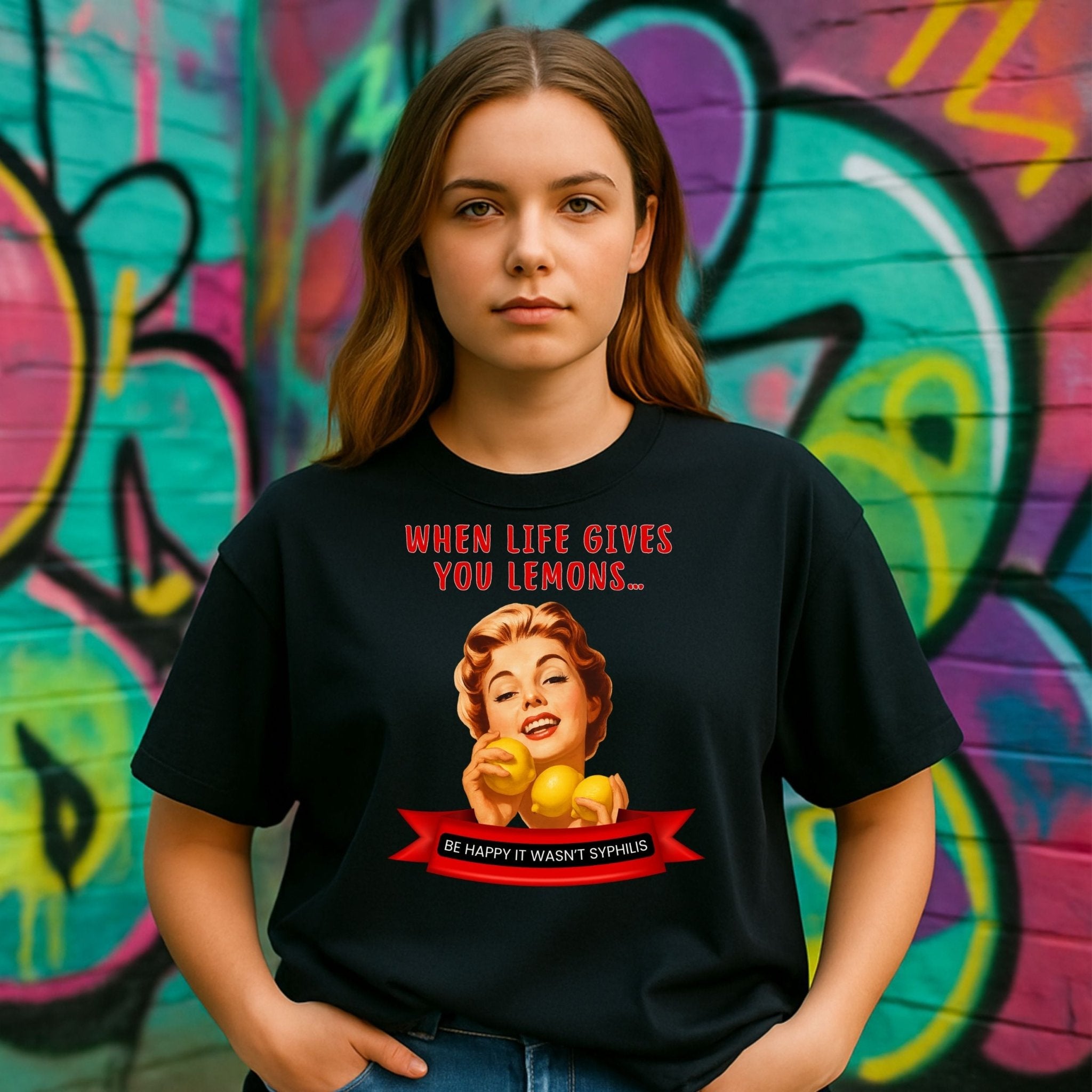 Retro Sarcastic T-Shirt, 1950s Pinup Lemon Shirt, 'When life gives you lemons' - Craig Michael Design