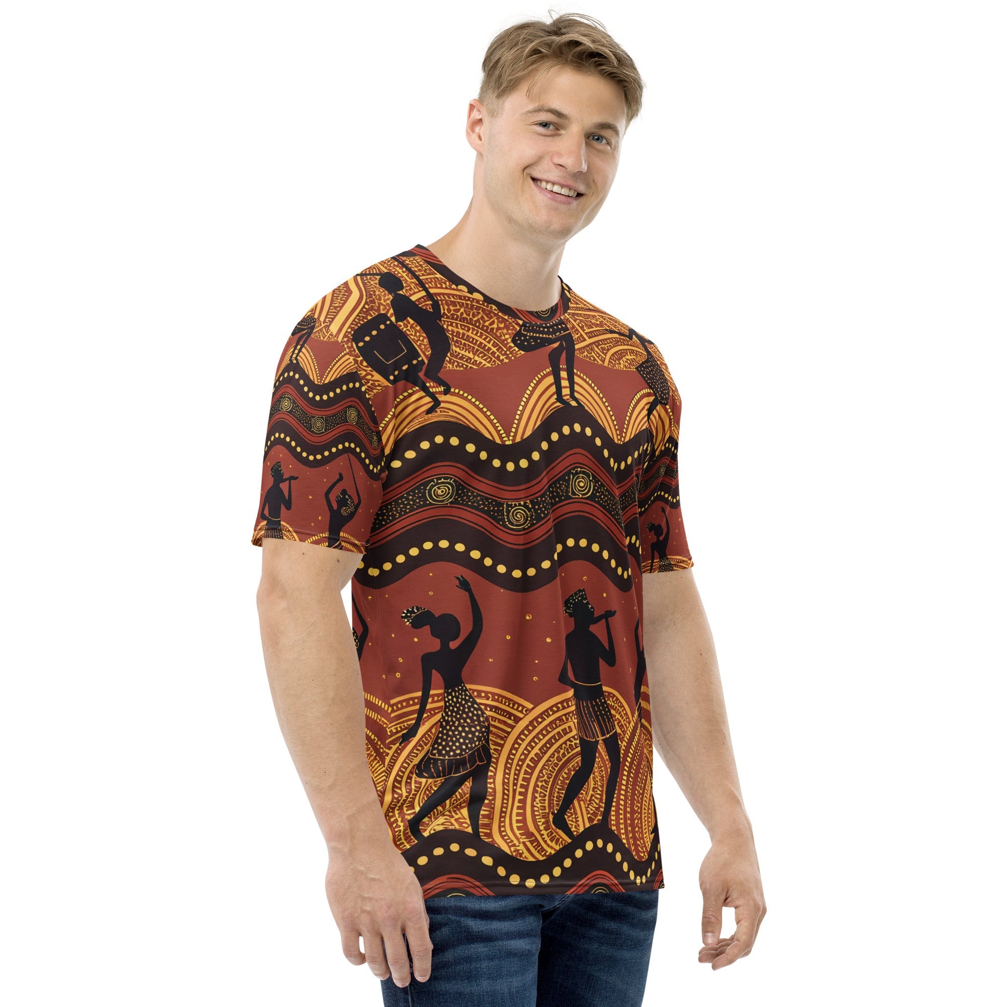 Rhythms of the Earth – African Tribal Dance Print T-Shirt,Traditional Music & Dance Pattern, Afro - Boho Fashion - Craig Michael Design