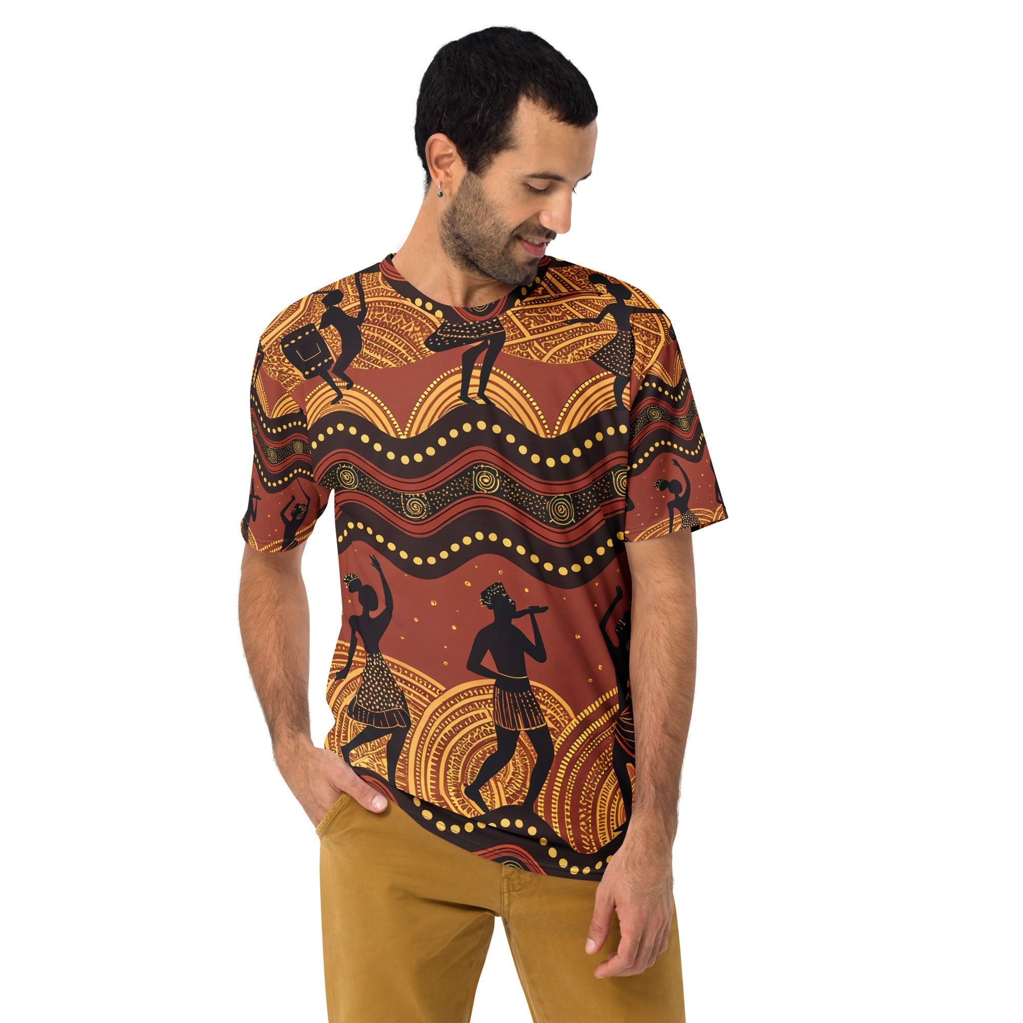 Rhythms of the Earth – African Tribal Dance Print T-Shirt,Traditional Music & Dance Pattern, Afro - Boho Fashion - Craig Michael Design