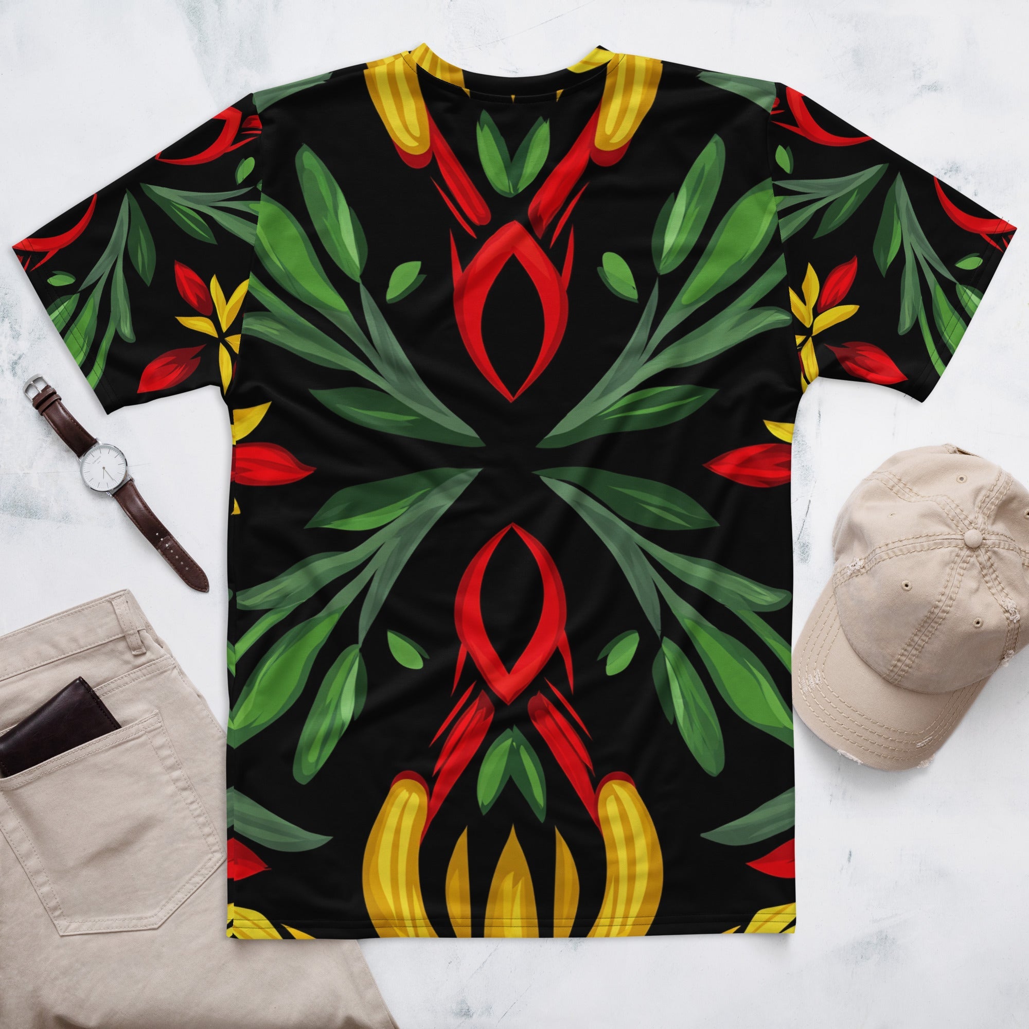 Royal Roots – African Floral Print T-Shirt, Bold Tribal Botanical Tee, Red, Yellow & Green Ethnic Pattern, Afro - Boho Fashion, Cultural Streetwear - Craig Michael Design