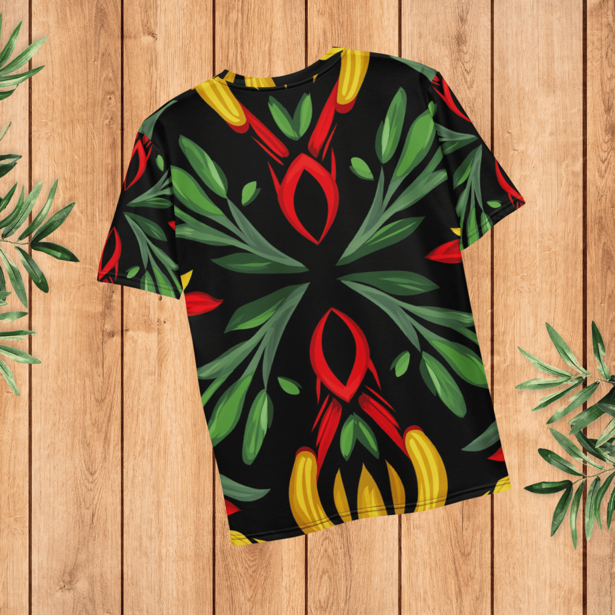 Royal Roots – African Floral Print T-Shirt, Bold Tribal Botanical Tee, Red, Yellow & Green Ethnic Pattern, Afro - Boho Fashion, Cultural Streetwear - Craig Michael Design