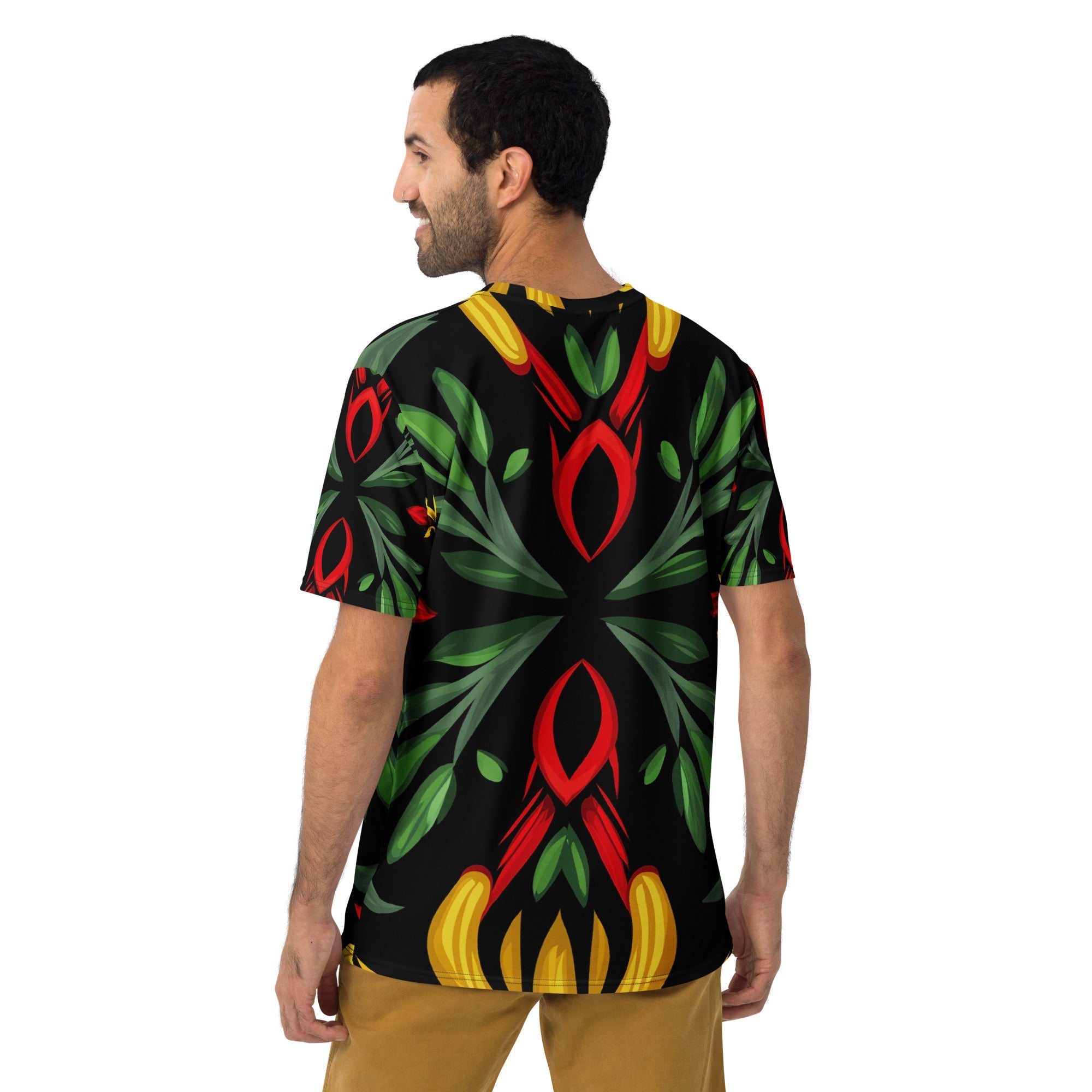 Royal Roots – African Floral Print T-Shirt, Bold Tribal Botanical Tee, Red, Yellow & Green Ethnic Pattern, Afro - Boho Fashion, Cultural Streetwear - Craig Michael Design