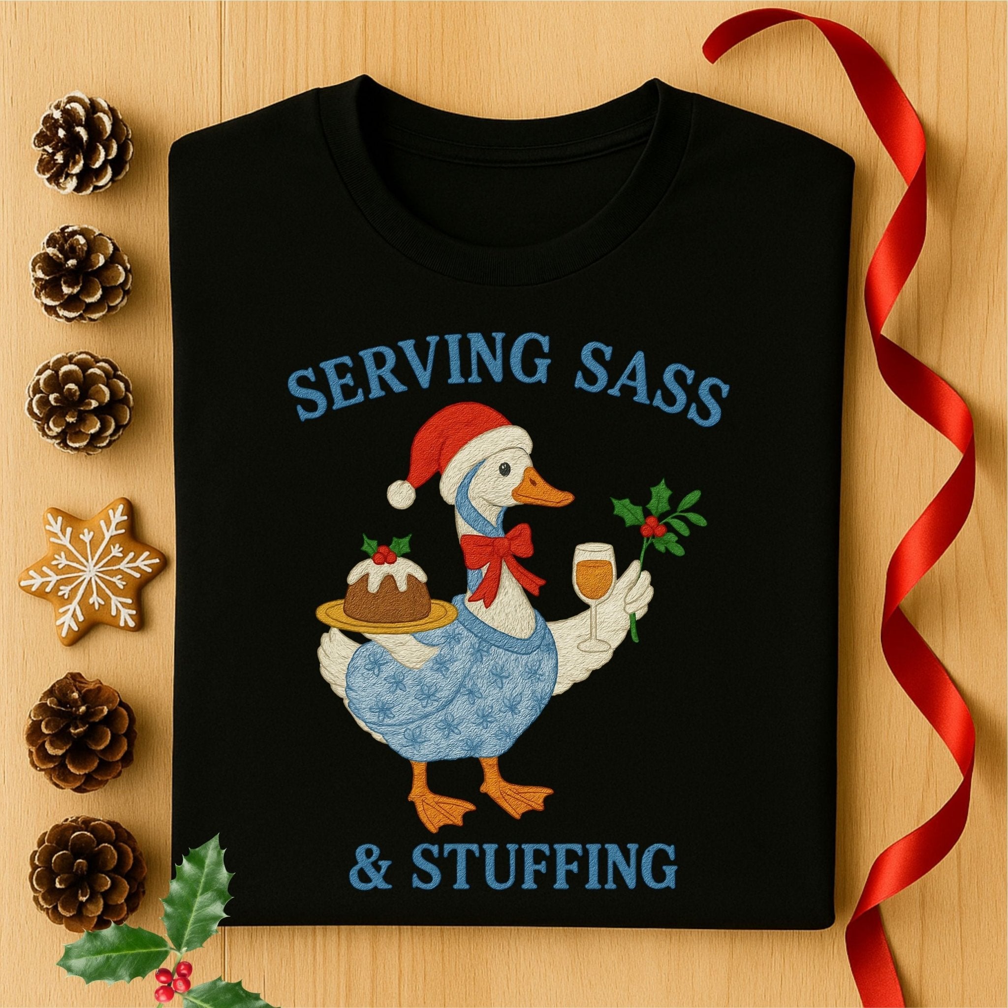 Serving Sass & Stuffing Goose Christmas Shirt, Funny Holiday T-Shirt - Craig Michael Design
