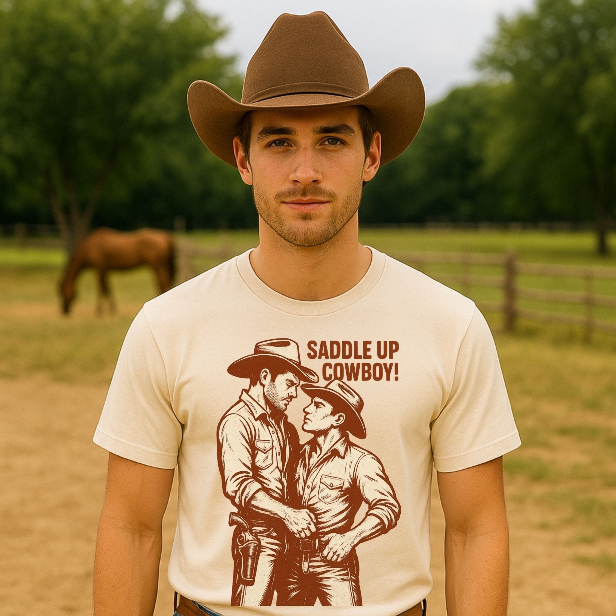 Sexy Gay Cowboy Shirt, Saddle Up Cowboy Tee, Mlm Pride T-Shirt, Vintage Western Top for Him, Gay Rodeo Gift - Craig Michael Design