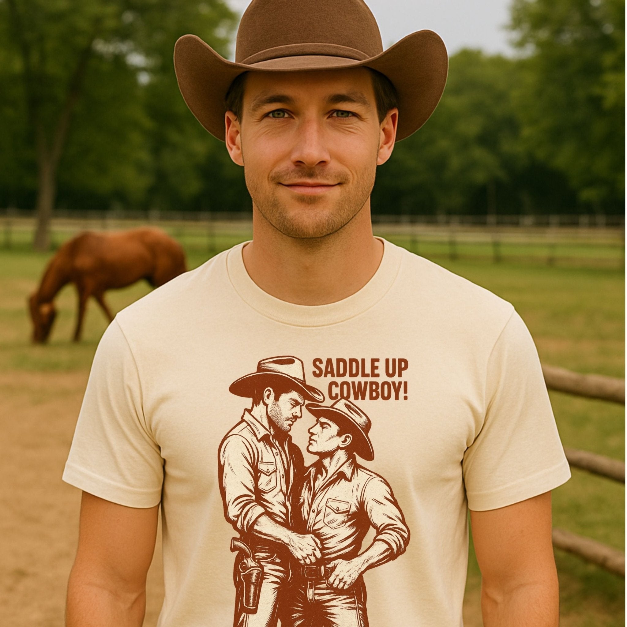 Sexy Gay Cowboy Shirt, Saddle Up Cowboy Tee, Mlm Pride T-Shirt, Vintage Western Top for Him, Gay Rodeo Gift - Craig Michael Design