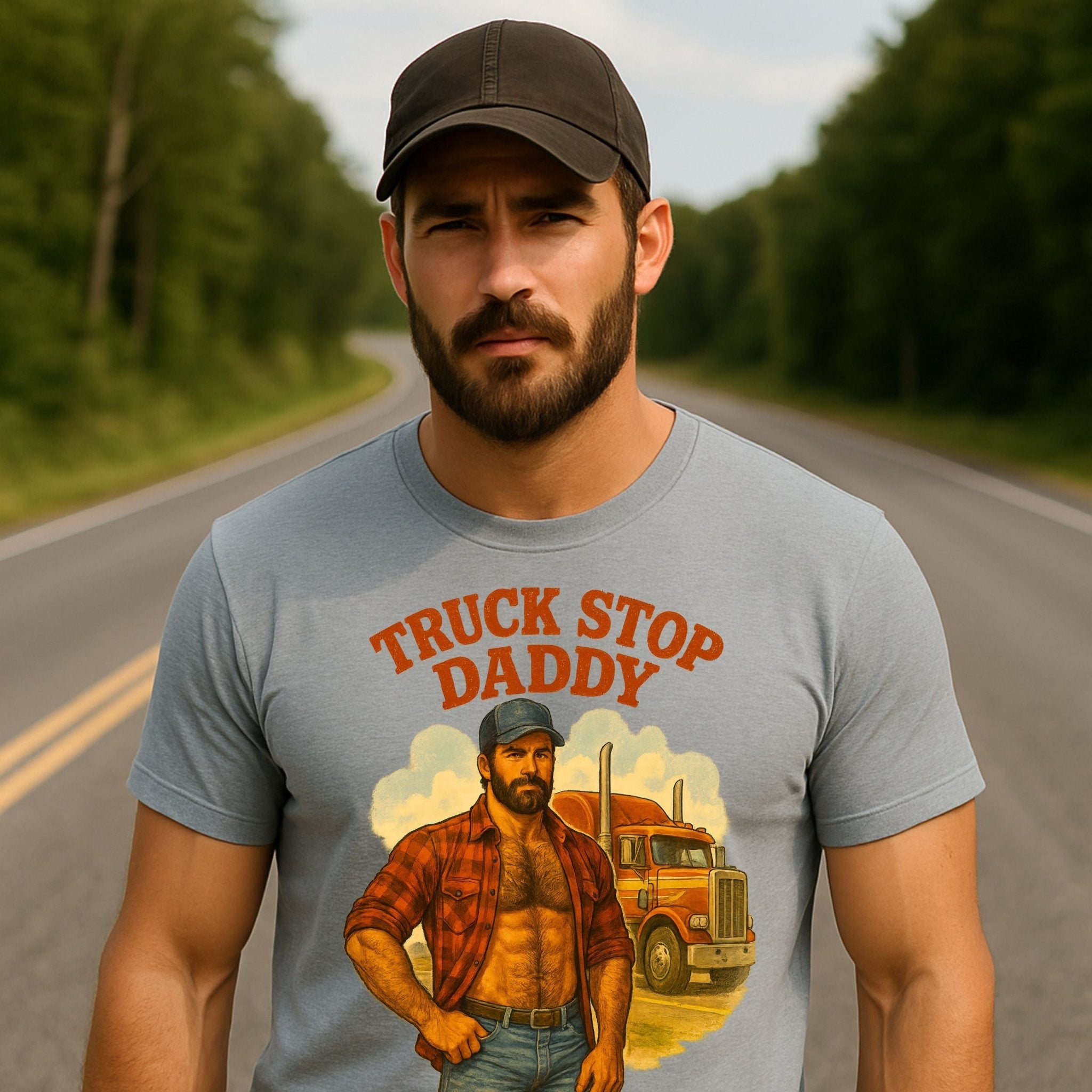 Sexy Gay Trucker Shirt — Muscle Fetish Tee for Him, Roadside Daddy Top, Truck Stop Daddy - Craig Michael Design