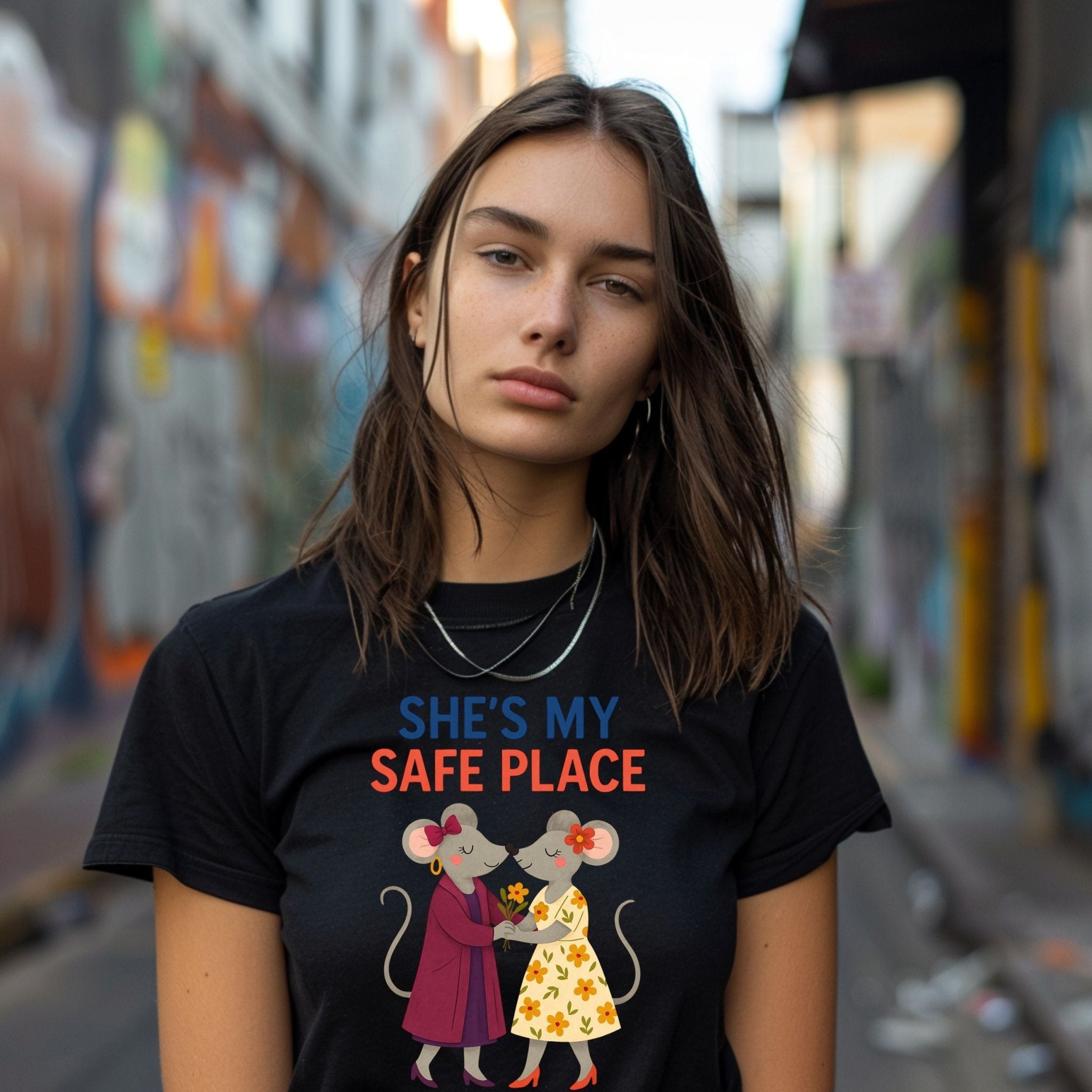 She Is My Safe Place Two Mice With Flowers Cute T-Shirt - Craig Michael Design