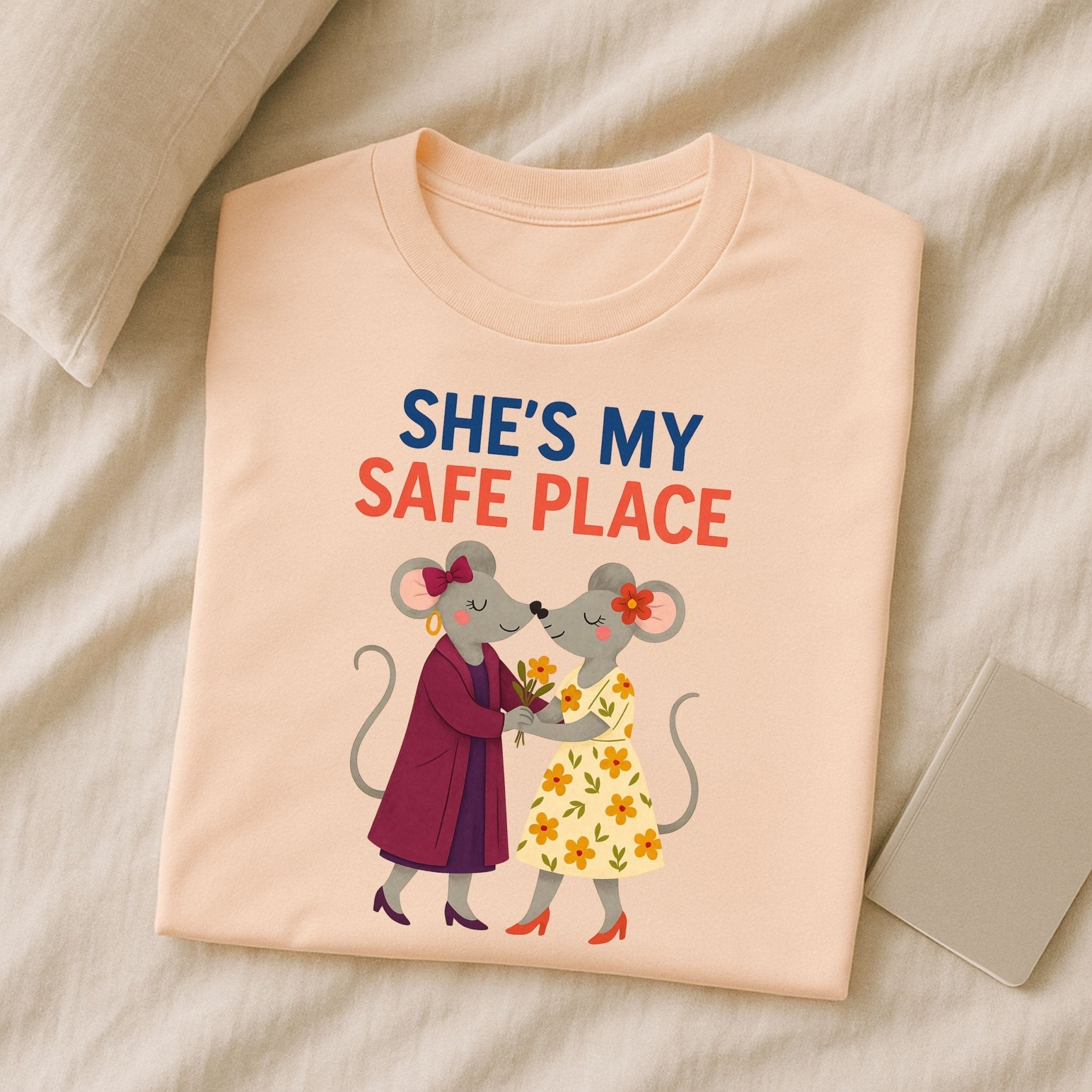 She Is My Safe Place Two Mice With Flowers Cute T-Shirt - Craig Michael Design