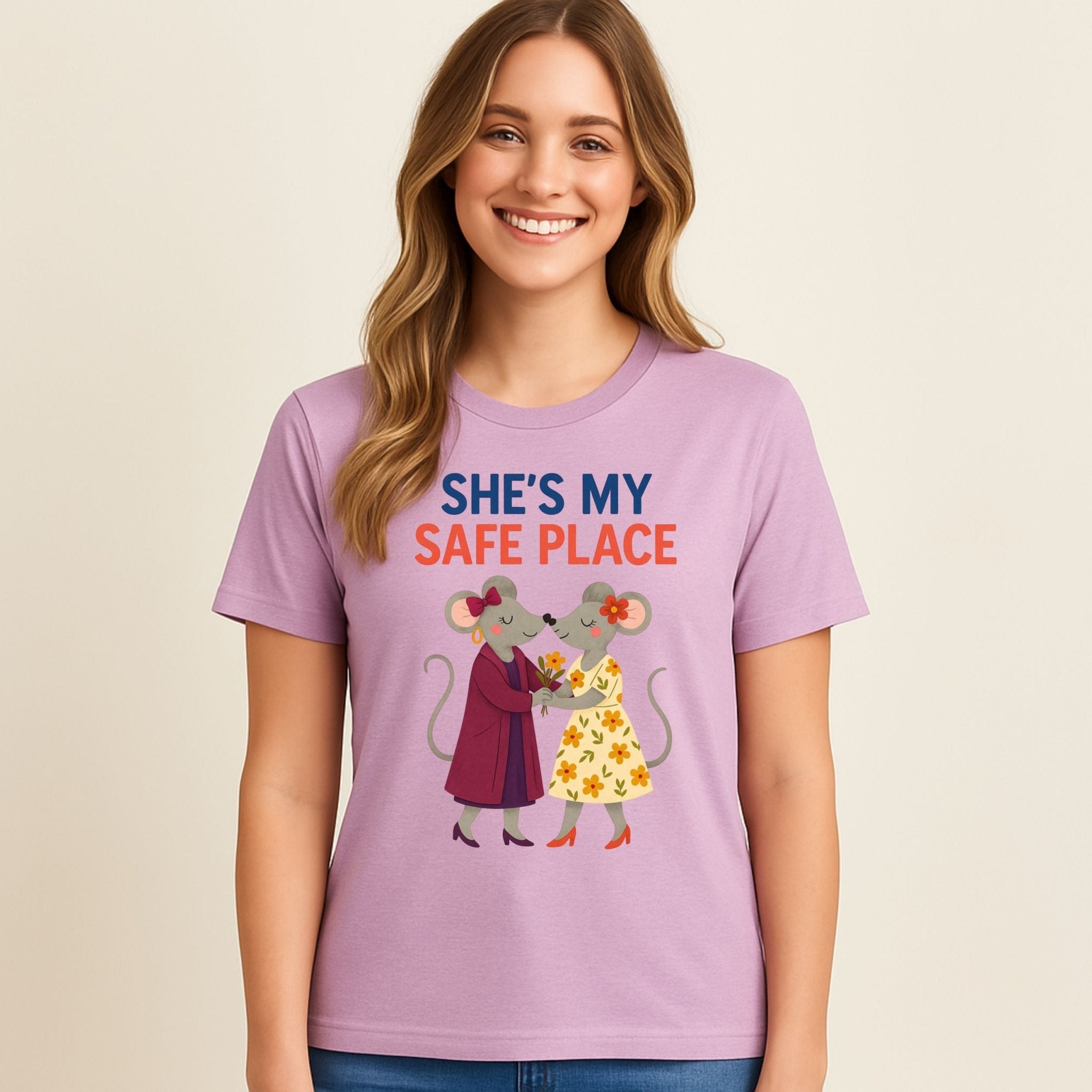 She Is My Safe Place Two Mice With Flowers Cute T-Shirt - Craig Michael Design
