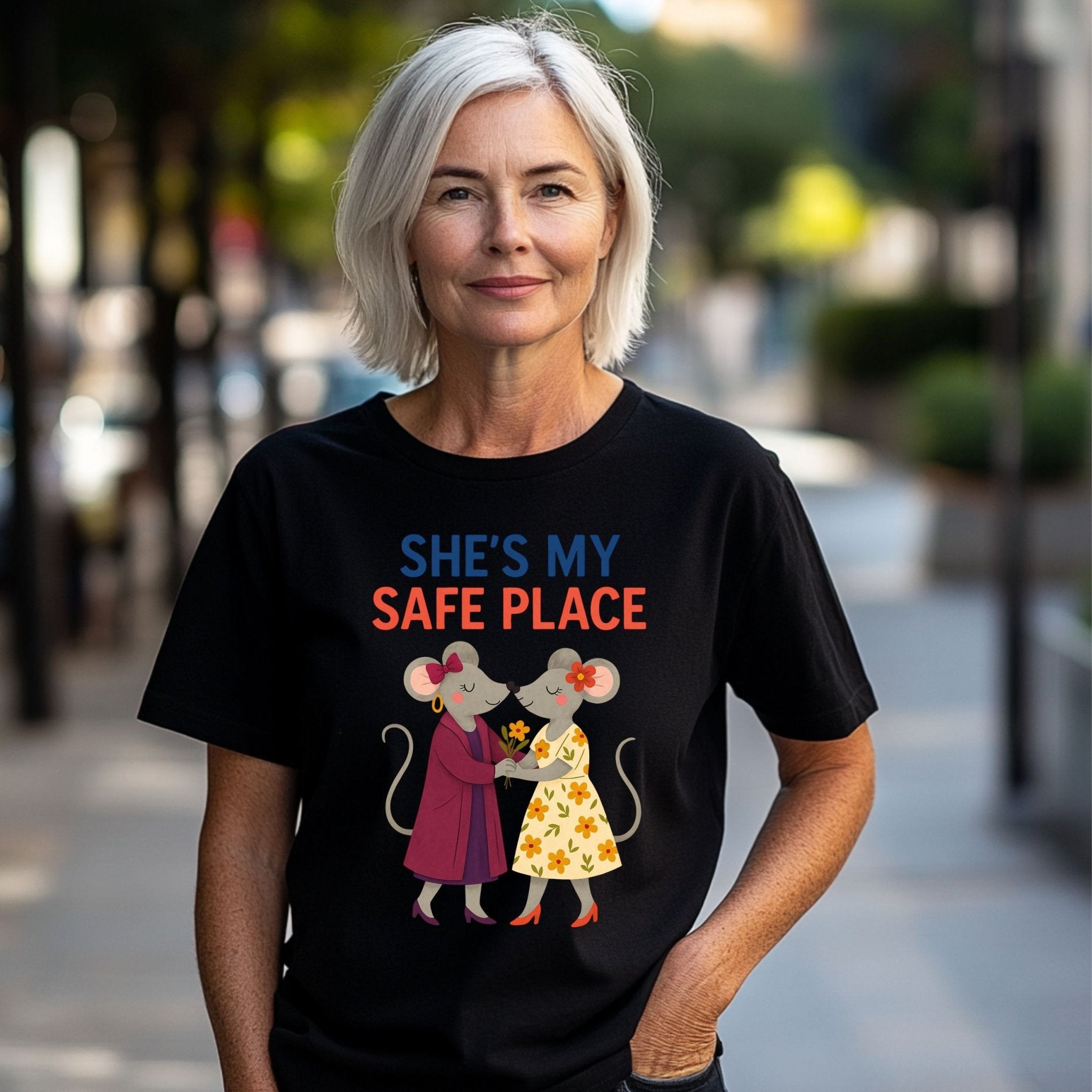 She Is My Safe Place Two Mice With Flowers Cute T-Shirt - Craig Michael Design
