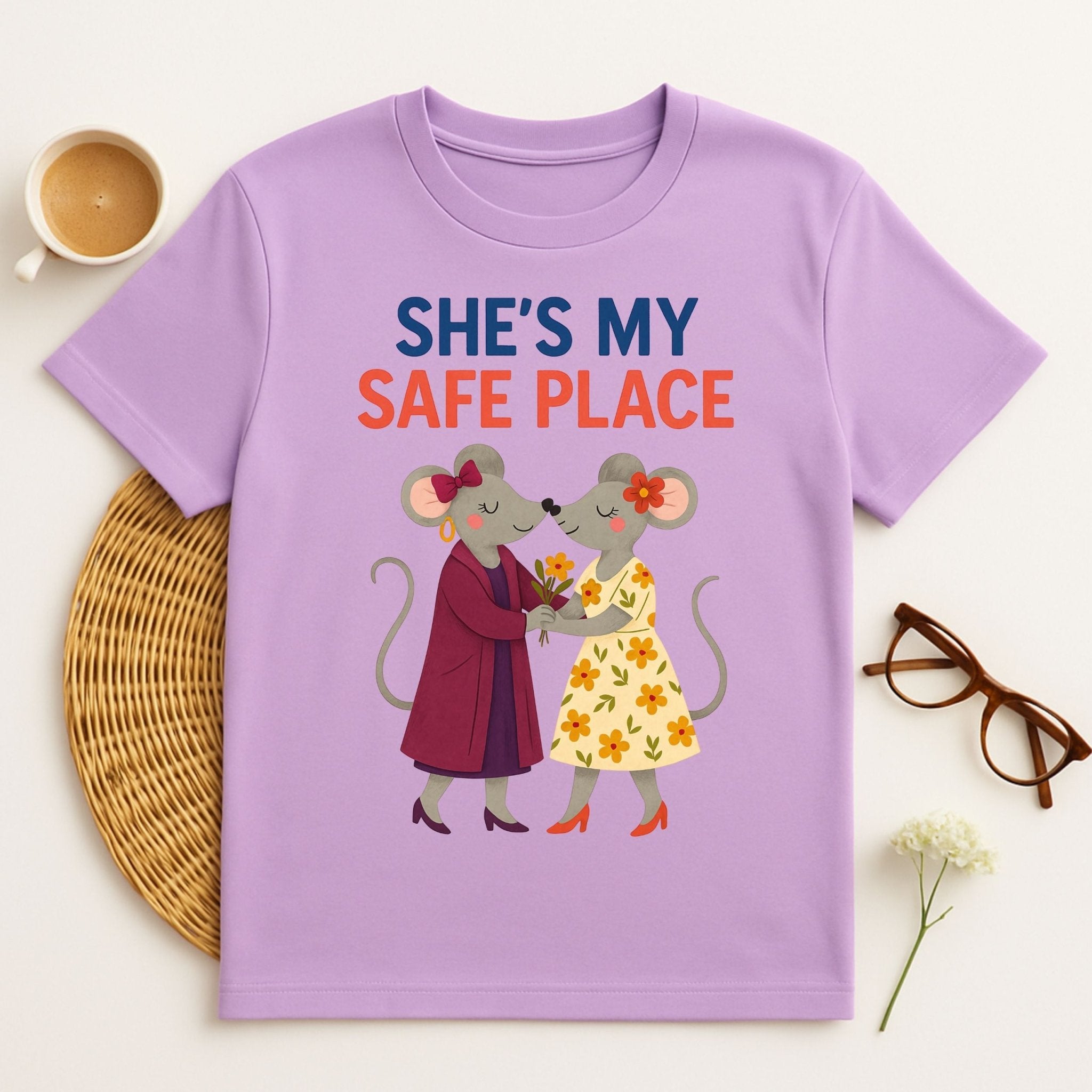 She Is My Safe Place Two Mice With Flowers Cute T-Shirt - Craig Michael Design