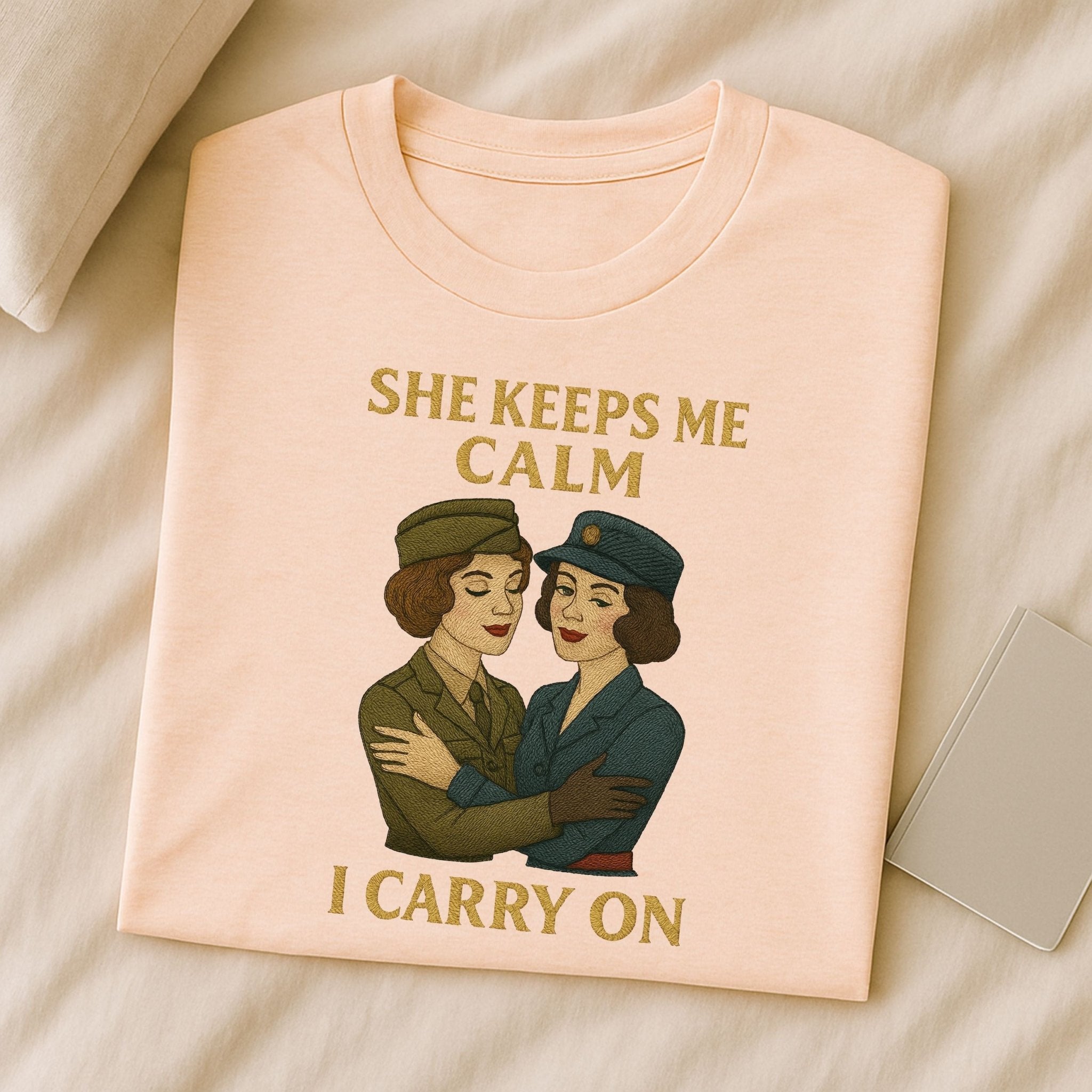She Keeps Me Calm – 1940s Lesbian T-Shirt, Vintage Comfort Gift - Craig Michael Design