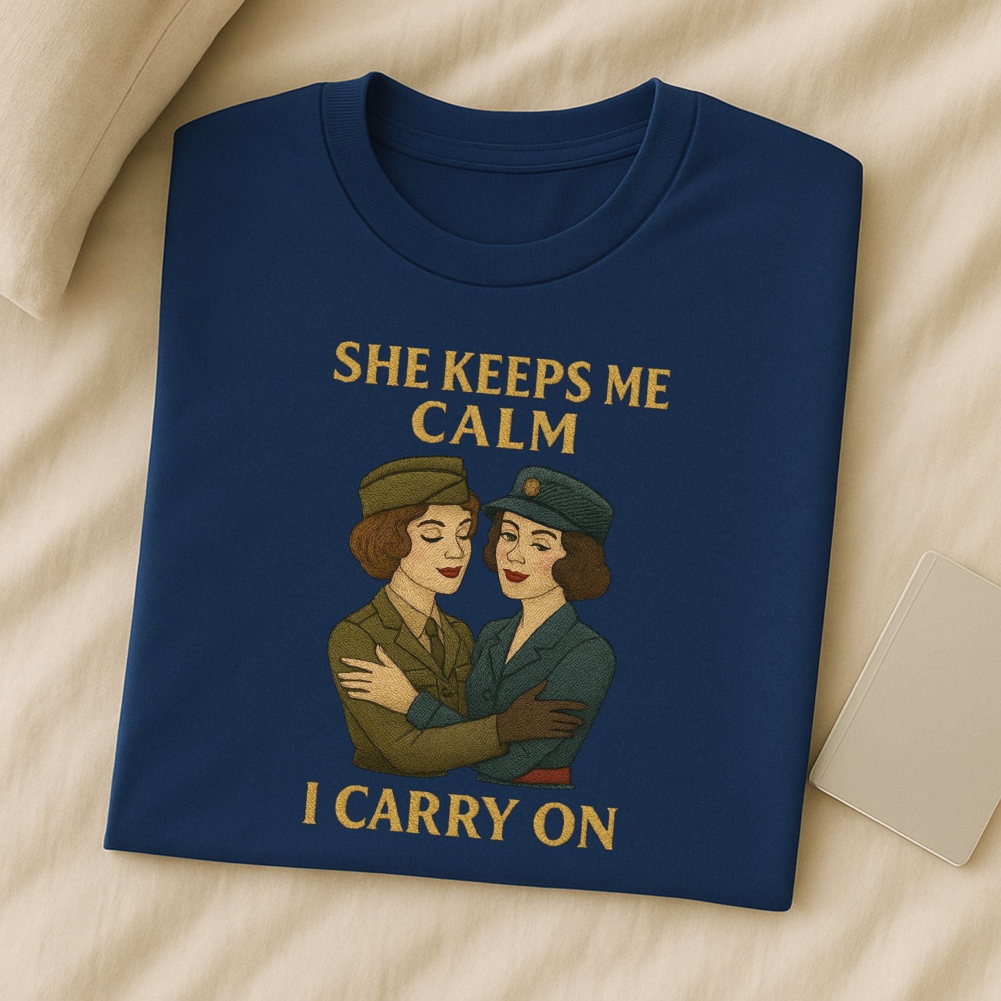 She Keeps Me Calm – 1940s Lesbian T-Shirt, Vintage Comfort Gift - Craig Michael Design