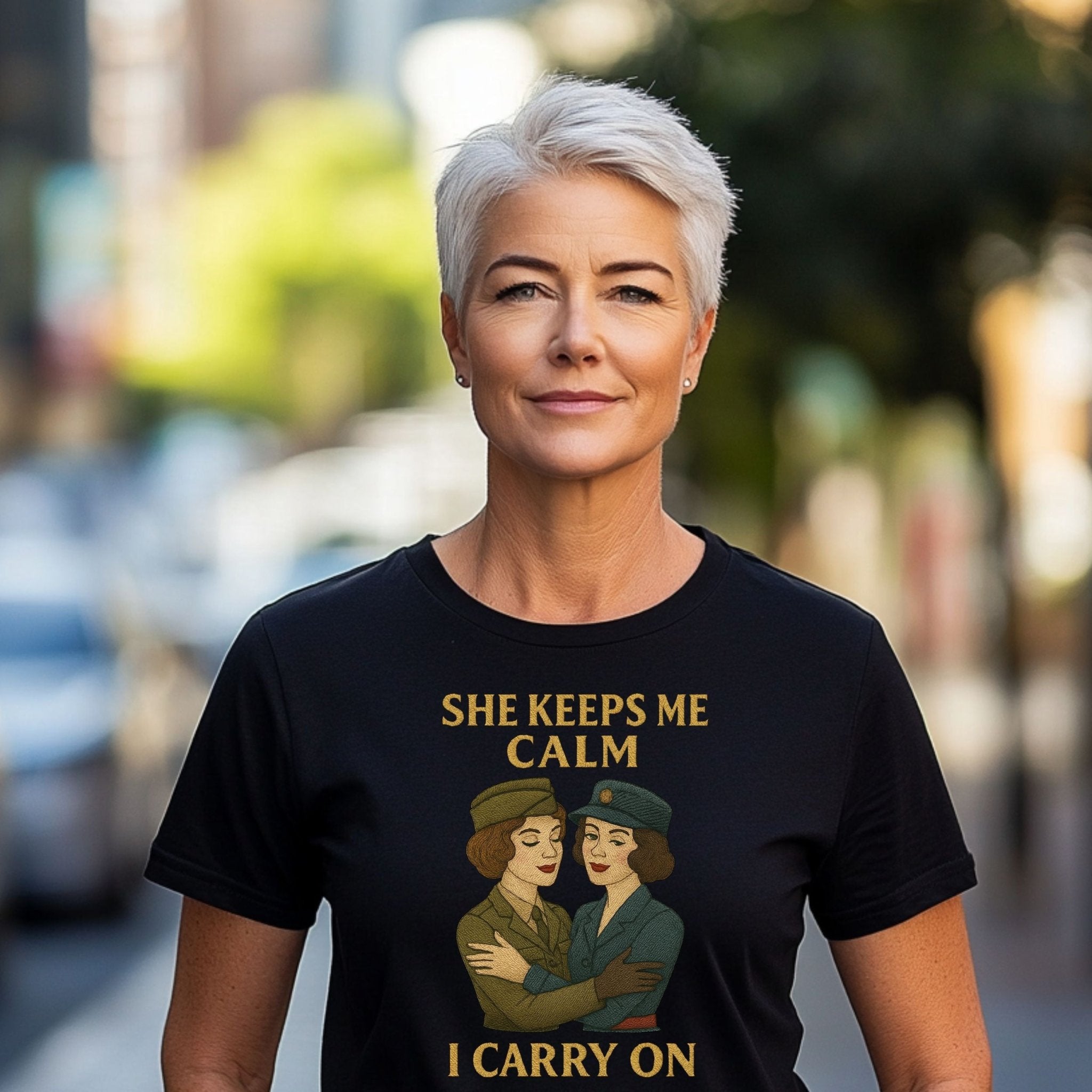 She Keeps Me Calm – 1940s Lesbian T-Shirt, Vintage Comfort Gift - Craig Michael Design