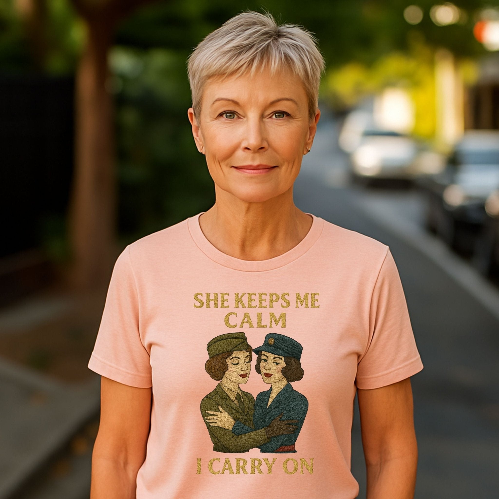 She Keeps Me Calm – 1940s Lesbian T-Shirt, Vintage Comfort Gift - Craig Michael Design