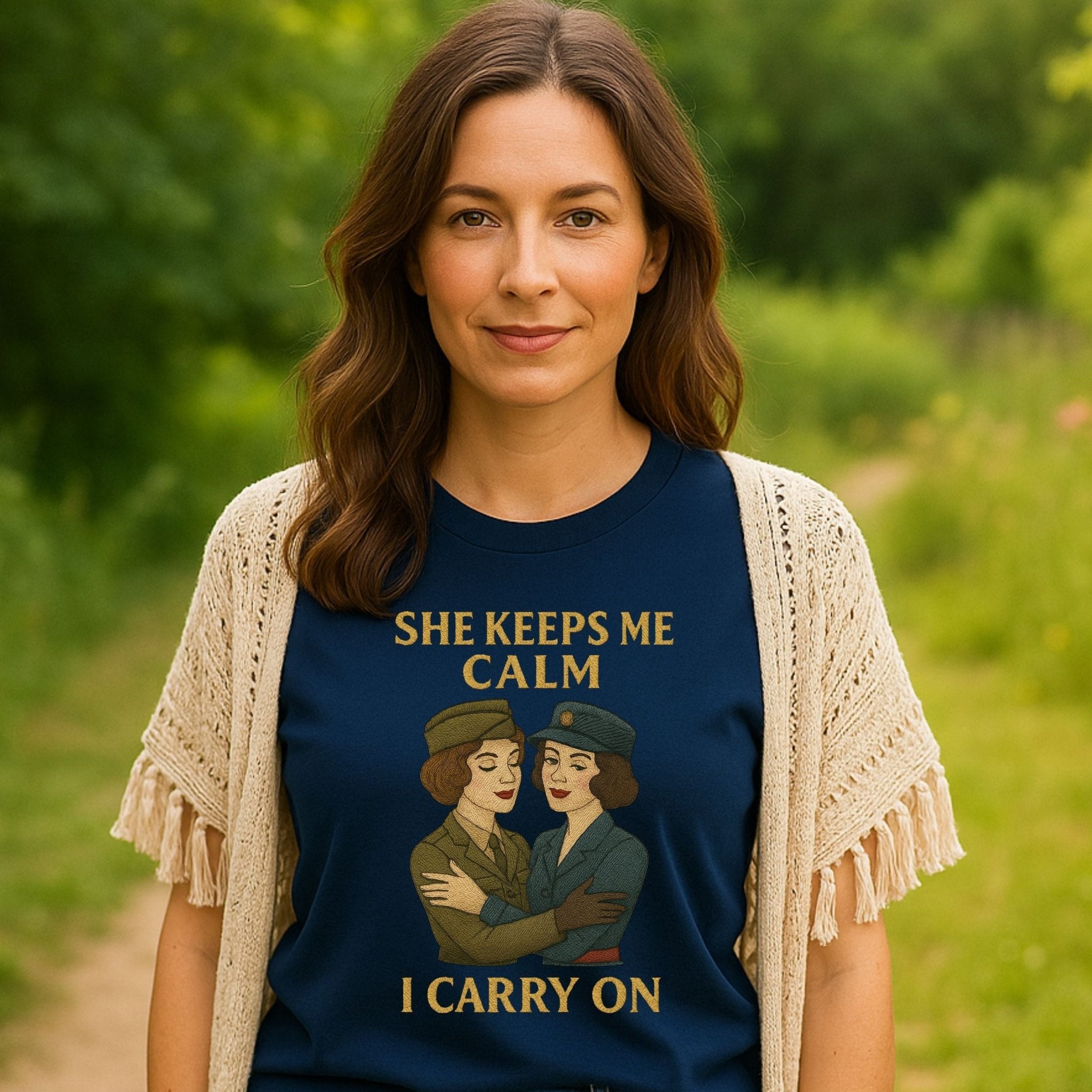 She Keeps Me Calm – 1940s Lesbian T-Shirt, Vintage Comfort Gift - Craig Michael Design