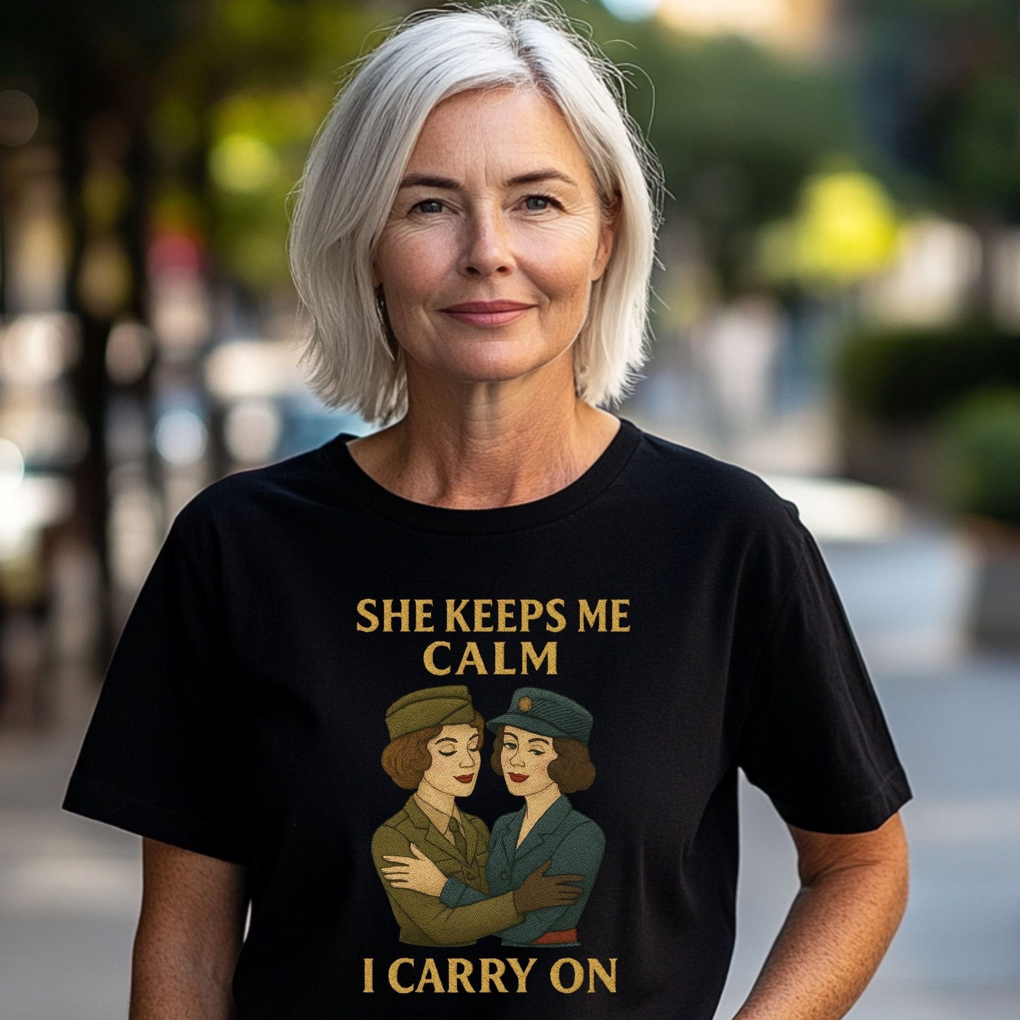 She Keeps Me Calm – 1940s Lesbian T-Shirt, Vintage Comfort Gift - Craig Michael Design