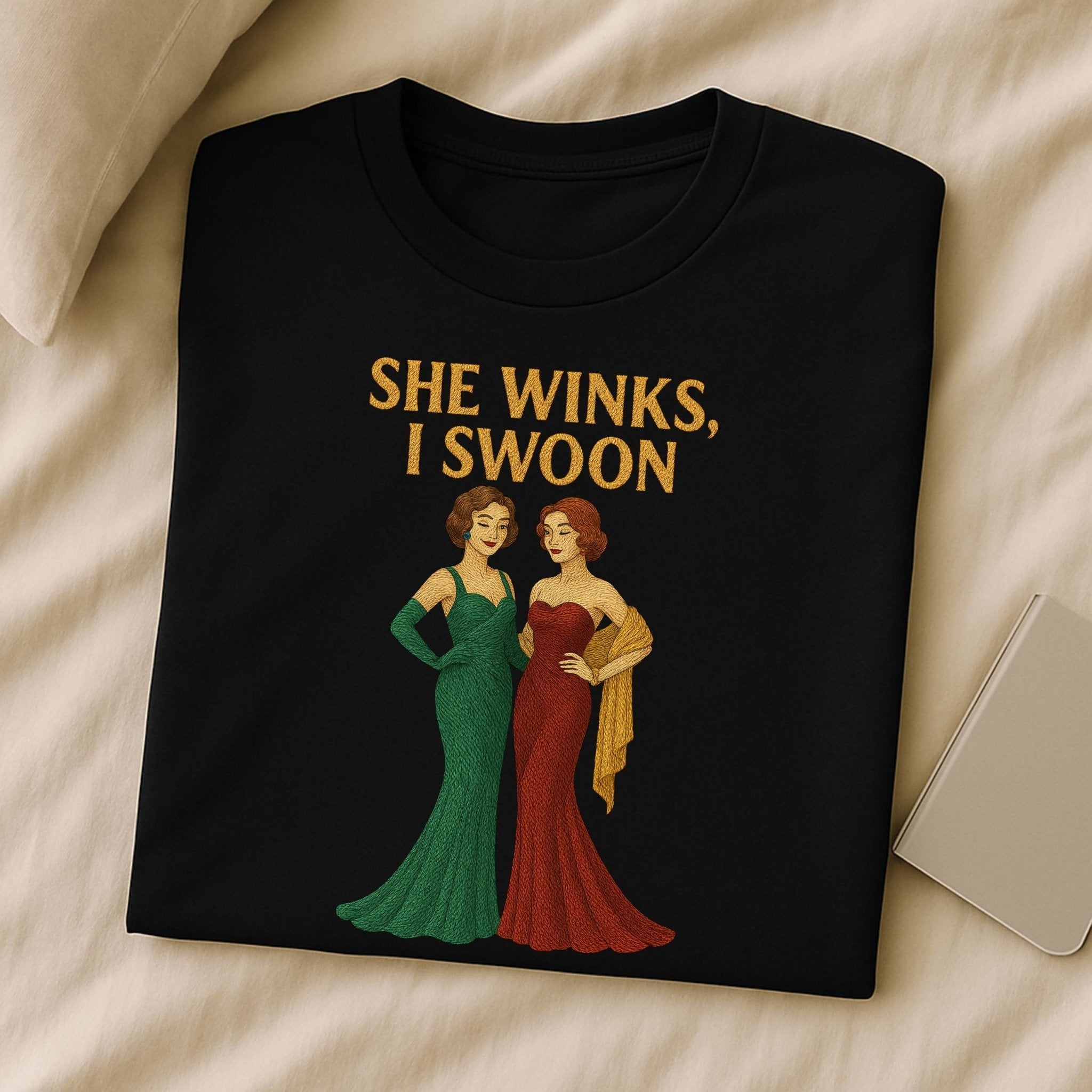 She Winks, I Swoon – Old Hollywood Lesbian T-Shirt, Vintage Femme Gift - Craig Michael Design