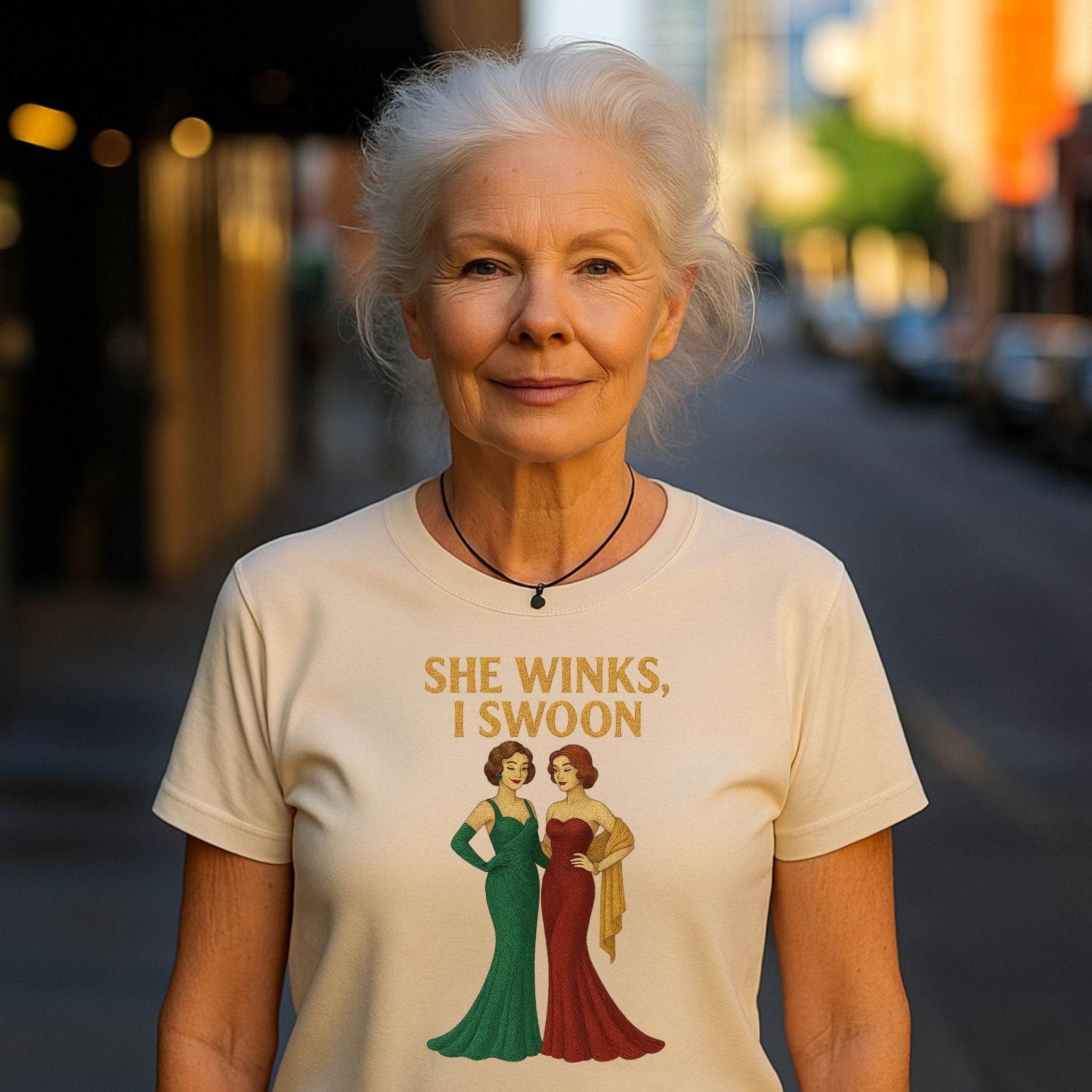 She Winks, I Swoon – Old Hollywood Lesbian T-Shirt, Vintage Femme Gift - Craig Michael Design