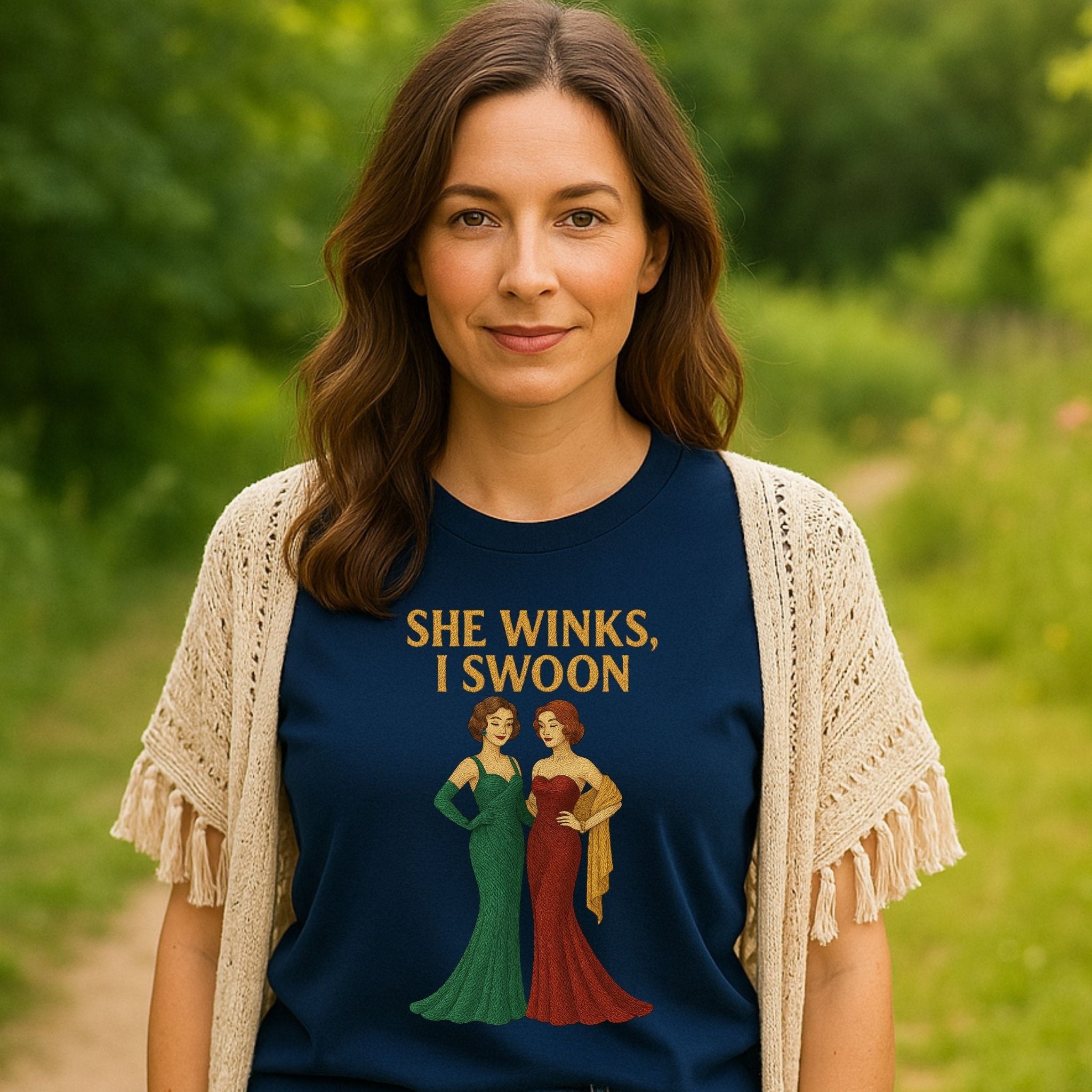 She Winks, I Swoon – Old Hollywood Lesbian T-Shirt, Vintage Femme Gift - Craig Michael Design