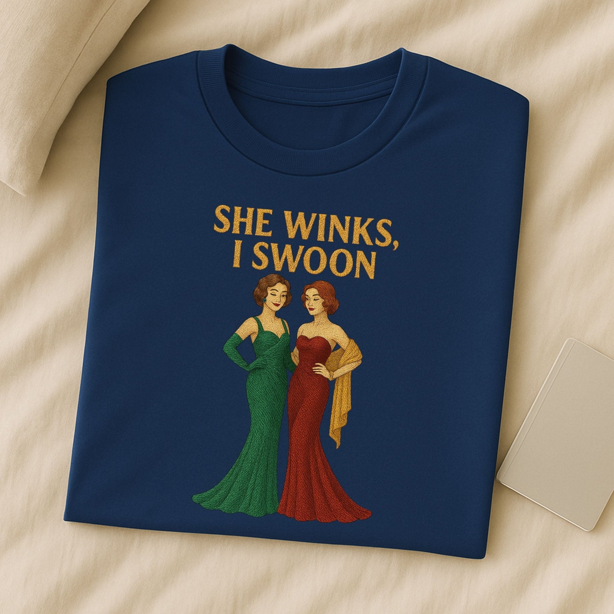 She Winks, I Swoon – Old Hollywood Lesbian T-Shirt, Vintage Femme Gift - Craig Michael Design
