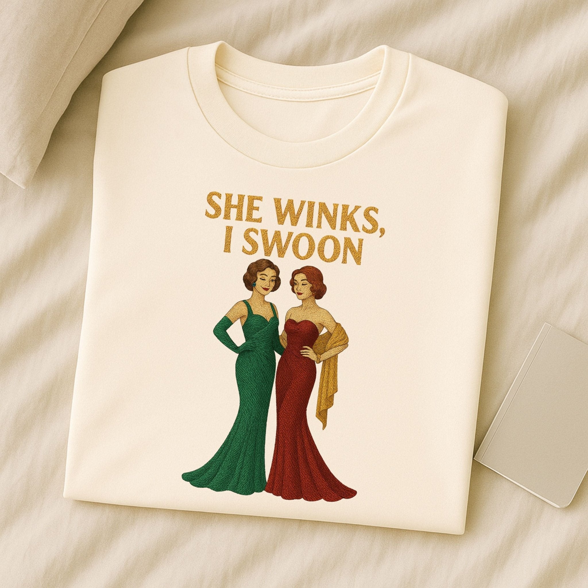 She Winks, I Swoon – Old Hollywood Lesbian T-Shirt, Vintage Femme Gift - Craig Michael Design