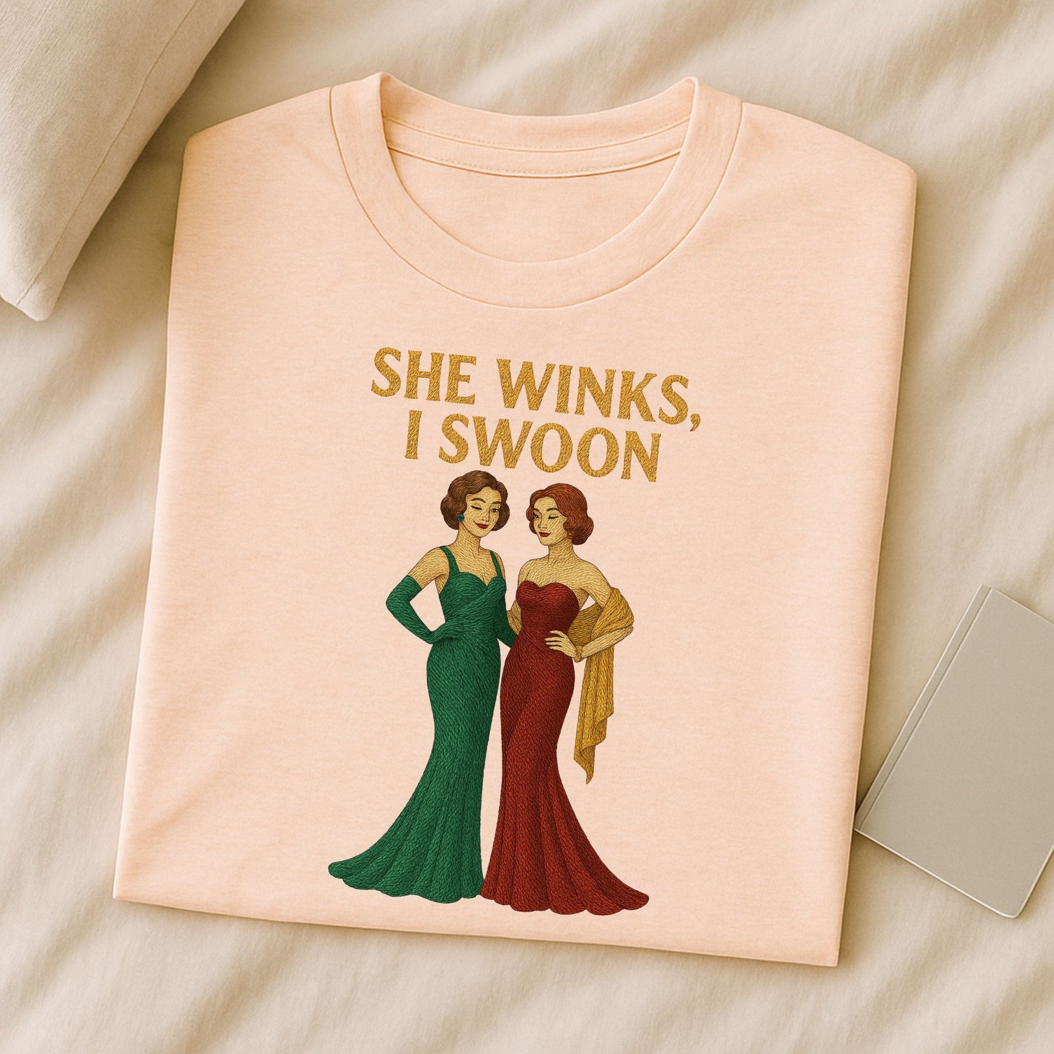 She Winks, I Swoon – Old Hollywood Lesbian T-Shirt, Vintage Femme Gift - Craig Michael Design