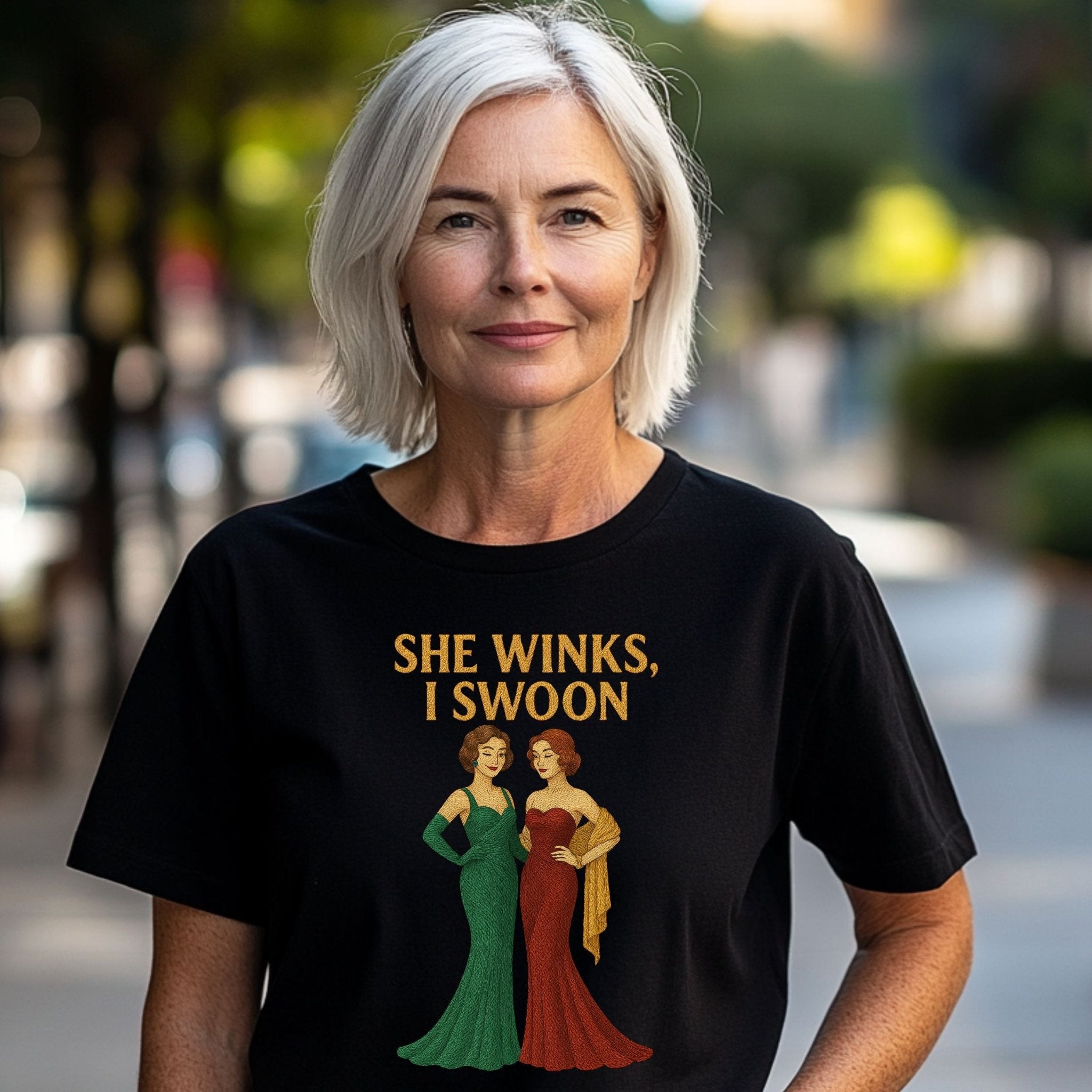 She Winks, I Swoon – Old Hollywood Lesbian T-Shirt, Vintage Femme Gift - Craig Michael Design