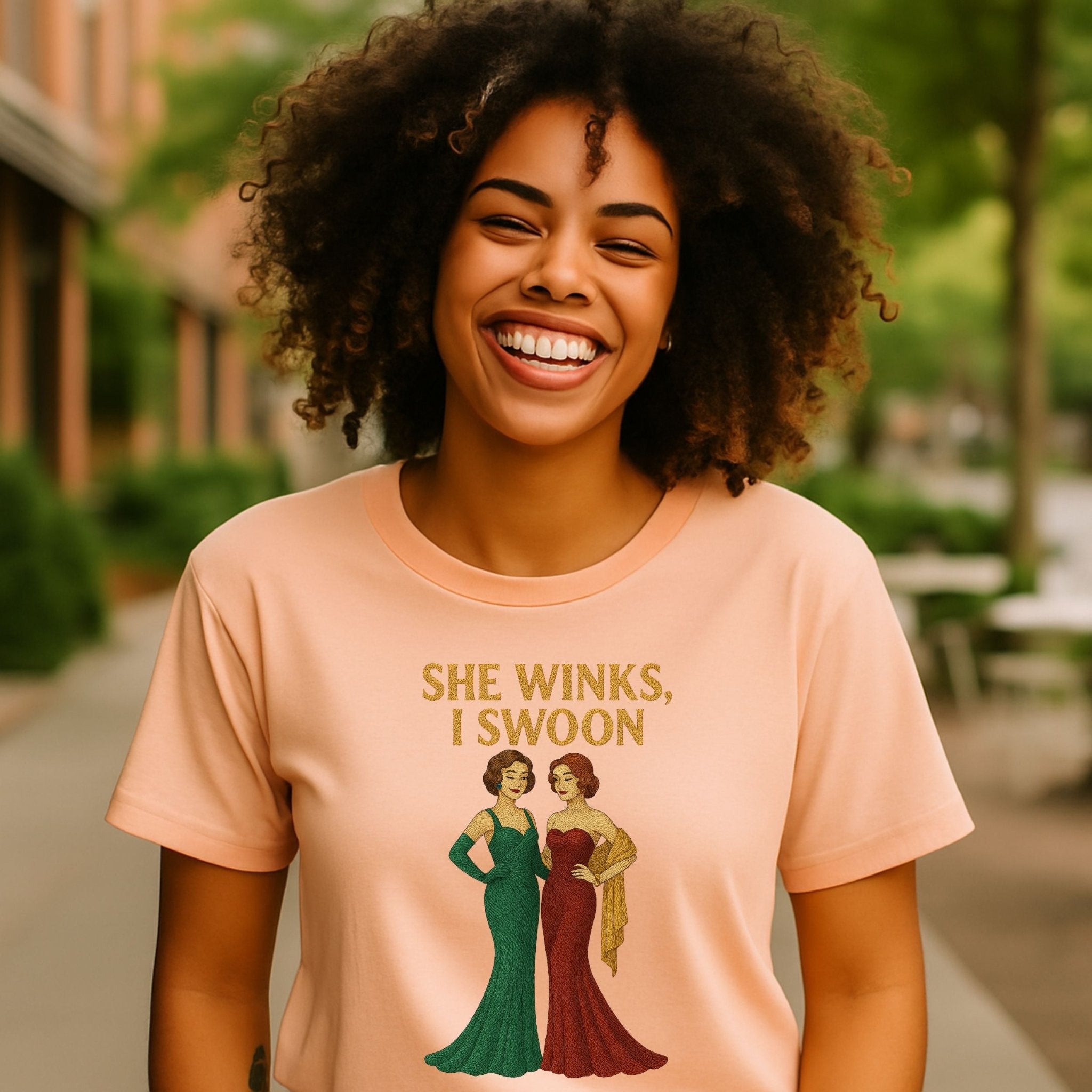 She Winks, I Swoon – Old Hollywood Lesbian T-Shirt, Vintage Femme Gift - Craig Michael Design