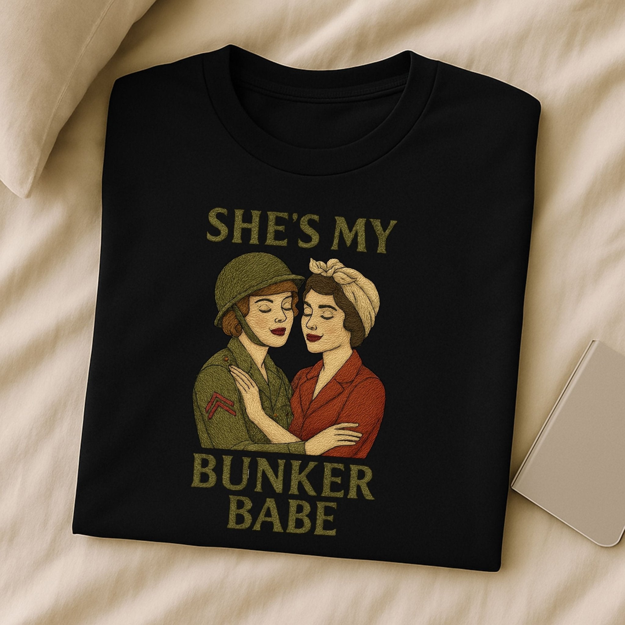 She’s My Bunker Babe – 1940s Lesbian T-Shirt, Retro Sapphic Resilience Gift - Craig Michael Design