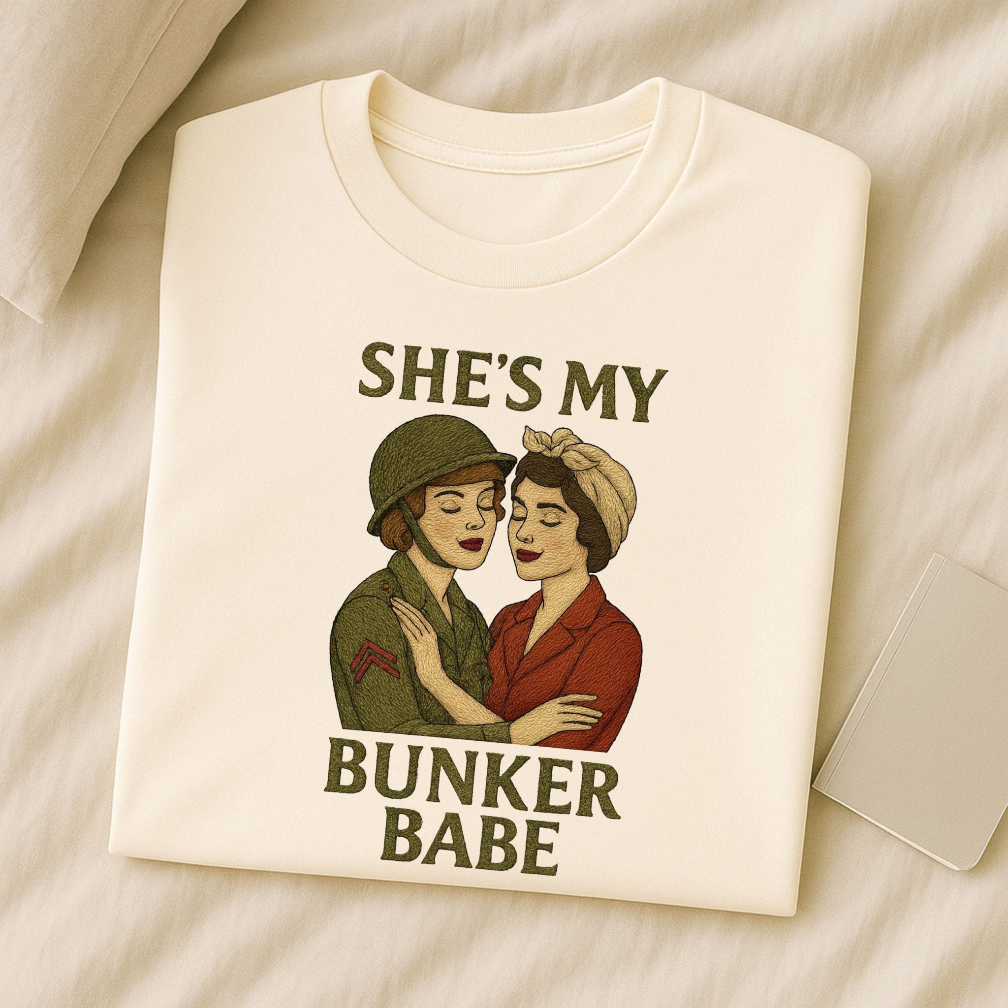 She’s My Bunker Babe – 1940s Lesbian T-Shirt, Retro Sapphic Resilience Gift - Craig Michael Design