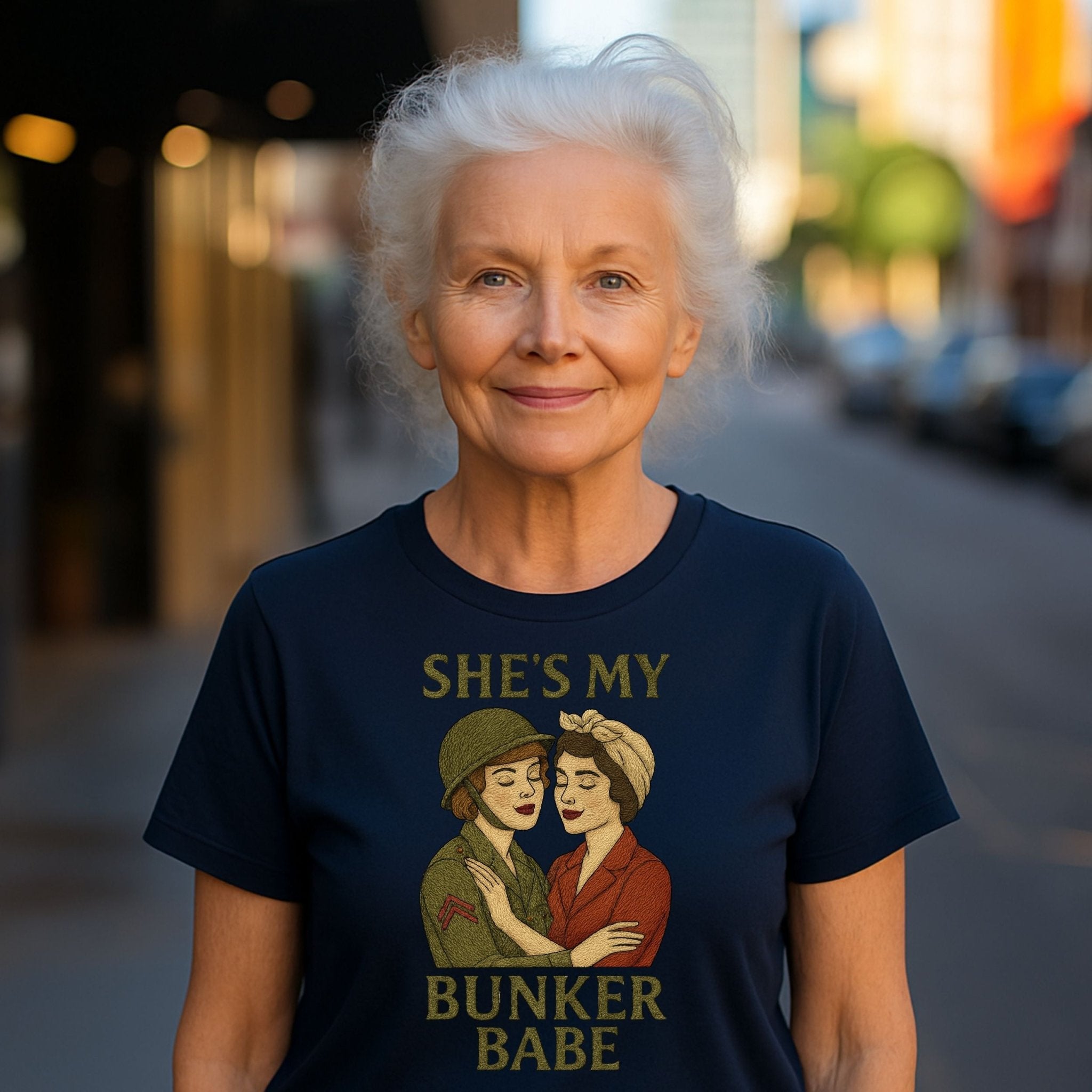 She’s My Bunker Babe – 1940s Lesbian T-Shirt, Retro Sapphic Resilience Gift - Craig Michael Design