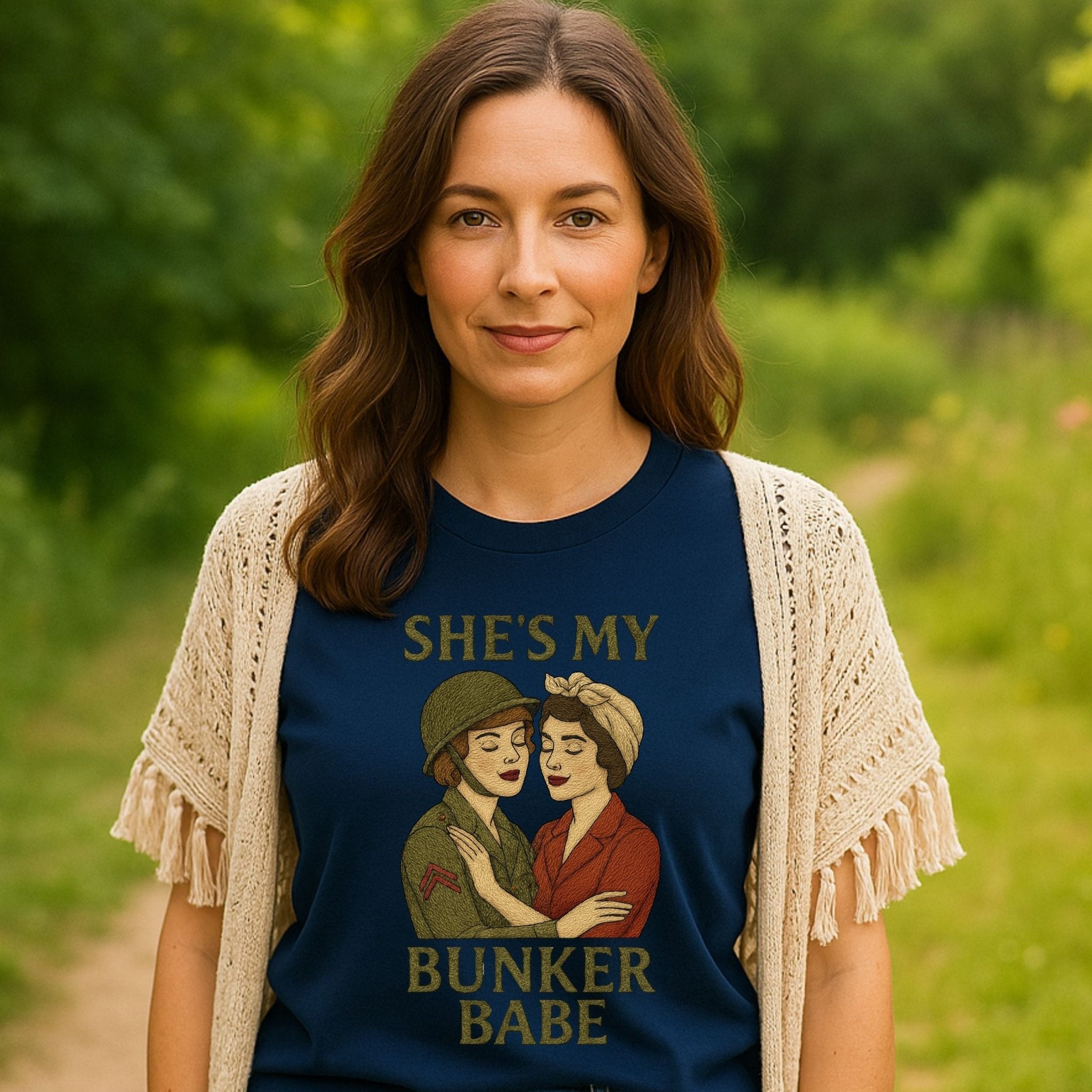 She’s My Bunker Babe – 1940s Lesbian T-Shirt, Retro Sapphic Resilience Gift - Craig Michael Design