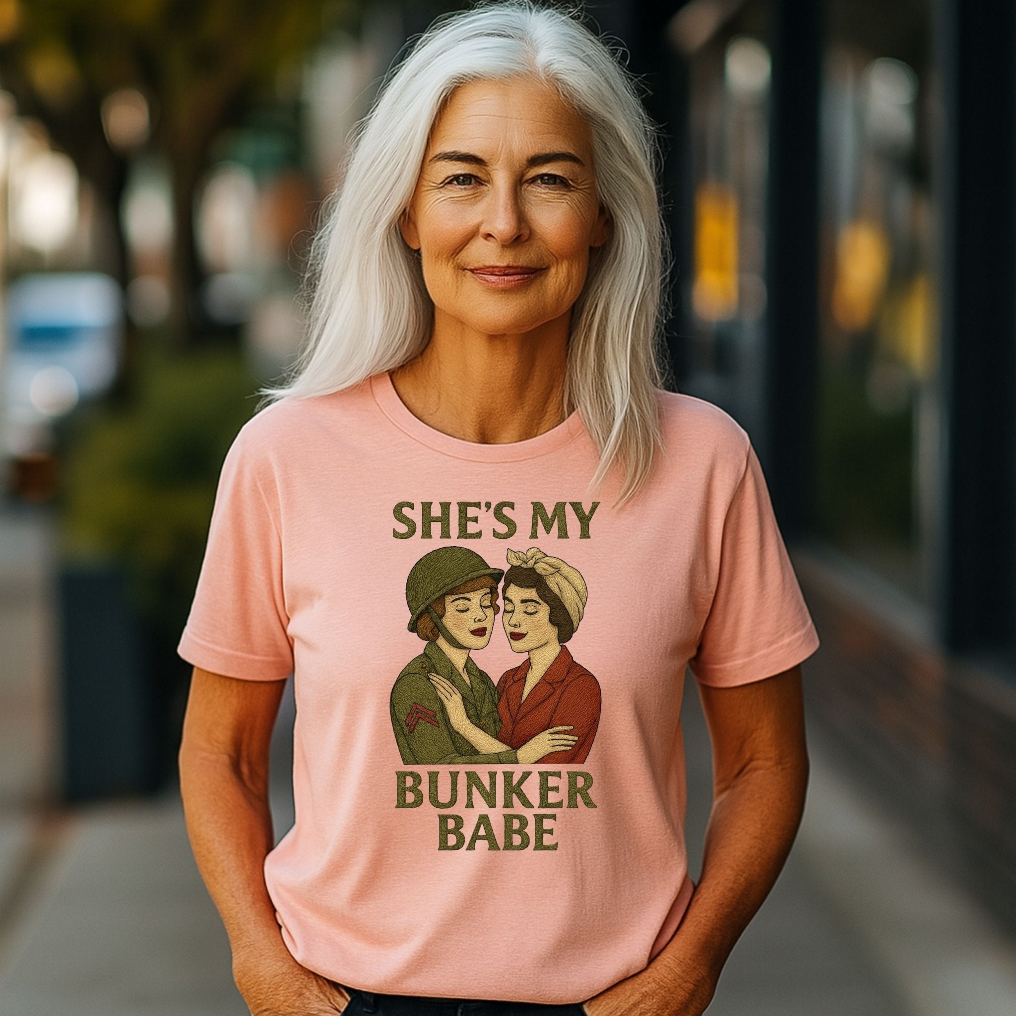 She’s My Bunker Babe – 1940s Lesbian T-Shirt, Retro Sapphic Resilience Gift - Craig Michael Design